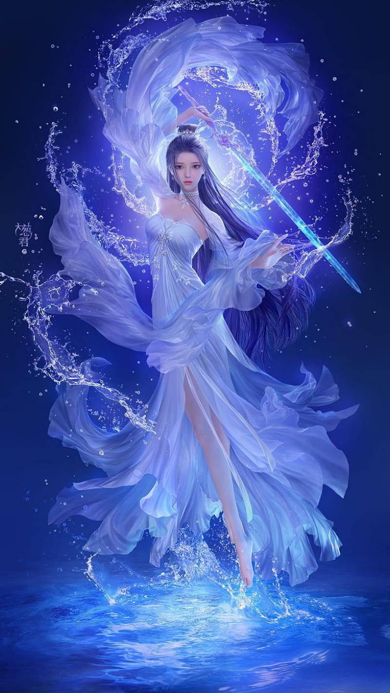 Download Neon Blue Anime Girl Phone Wallpaper