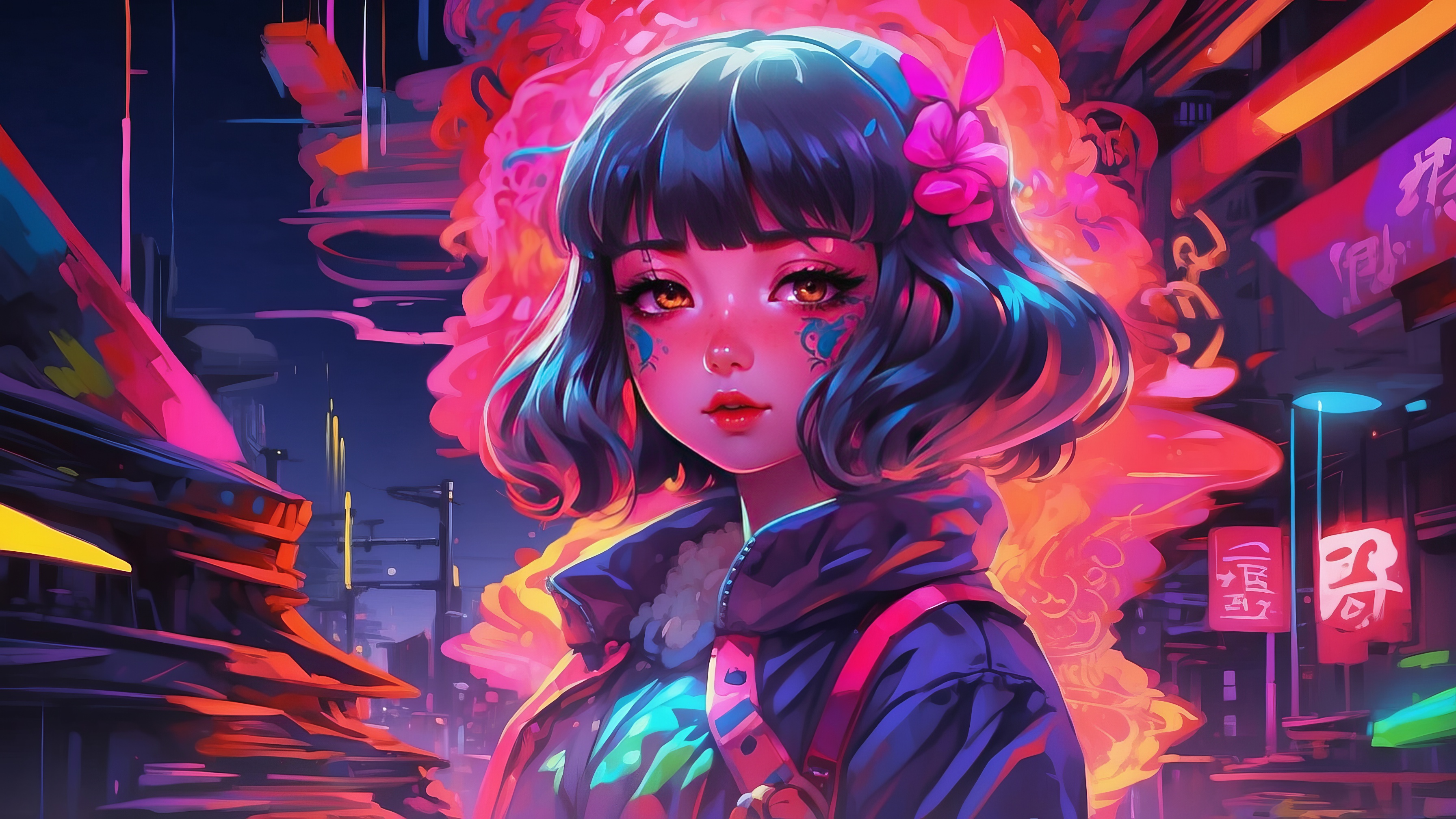 Anime Girl in Neon City