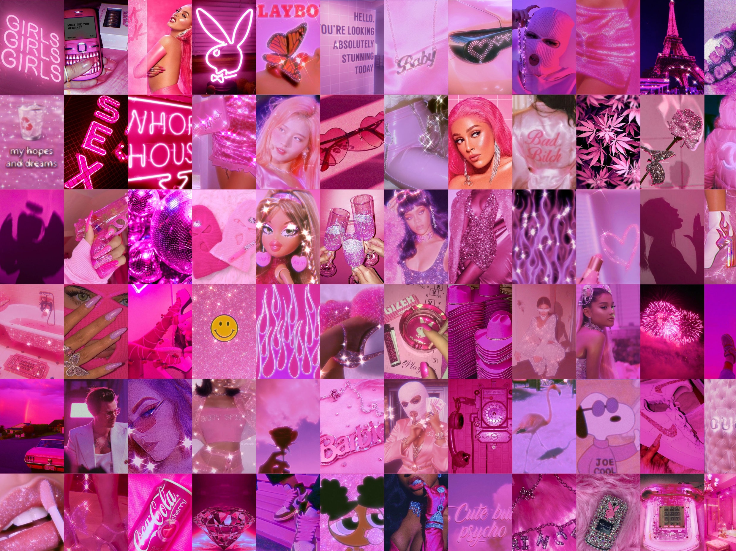 100pcs Hot Pink Collage Kit, Pink Wall