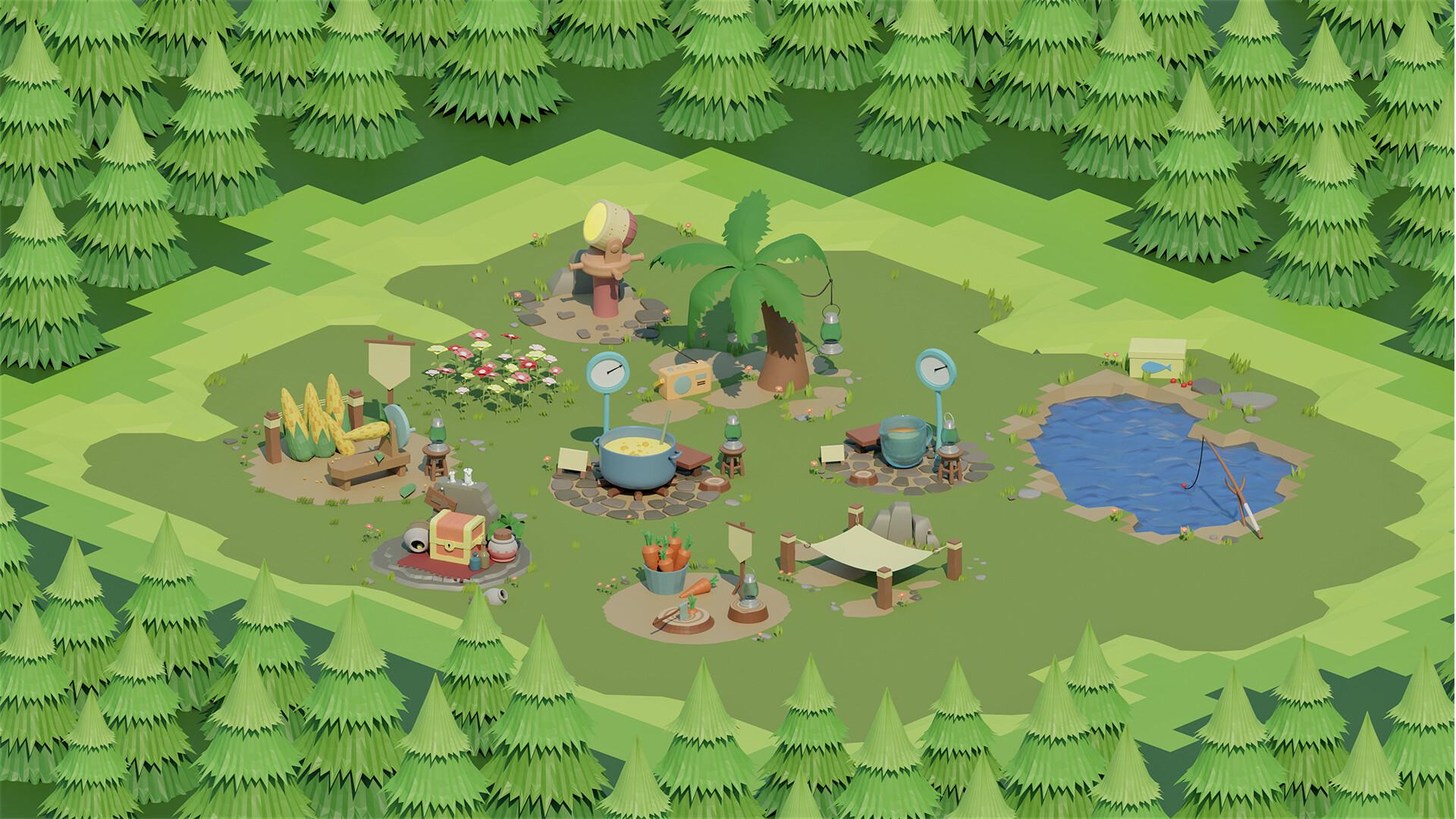 3D modeling of Cats & Soup 2D mobile game