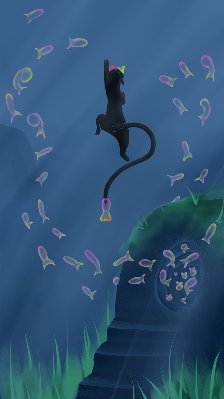 cat stealing a bubble fish wallpaper