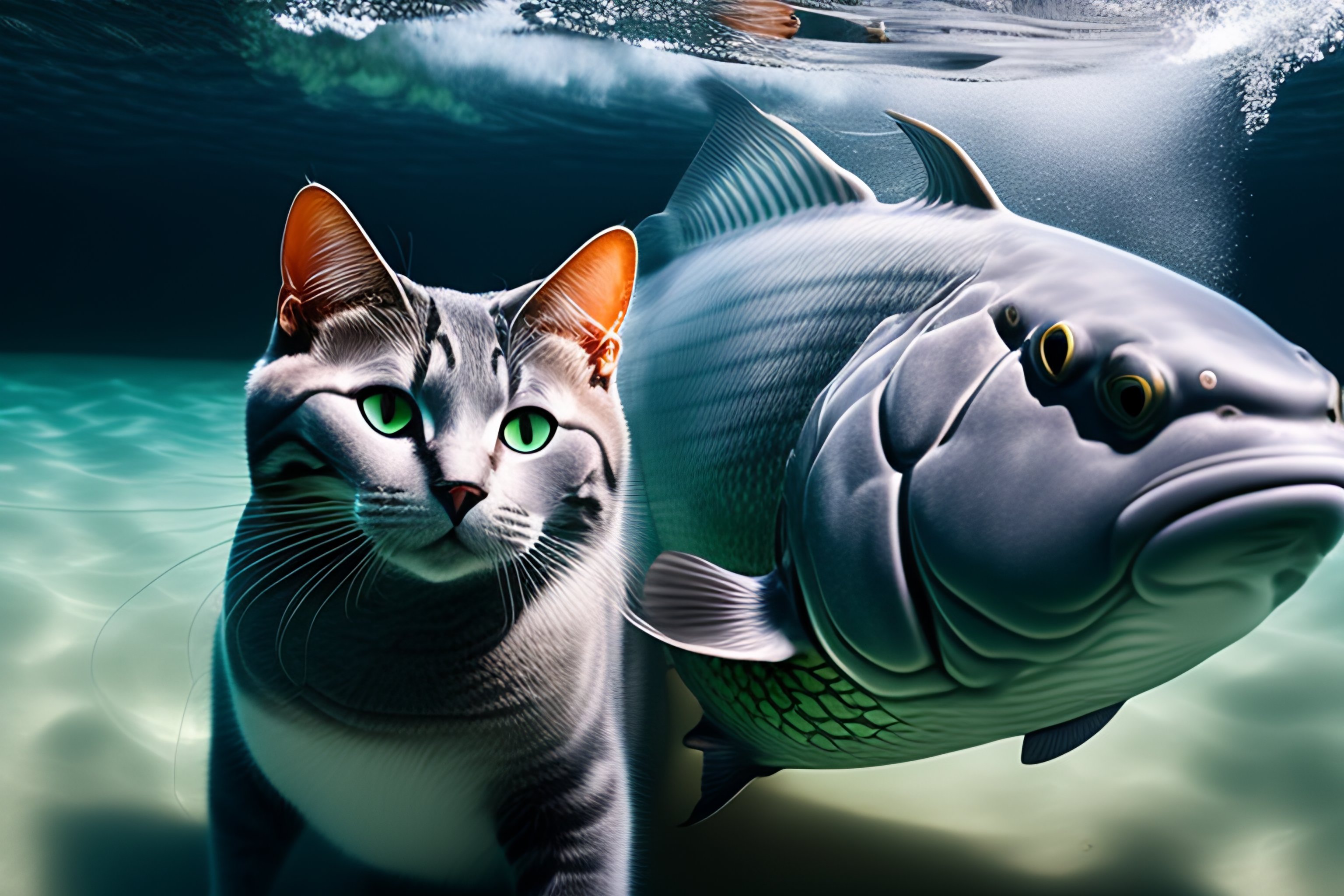 AA gray cat cat catches a big