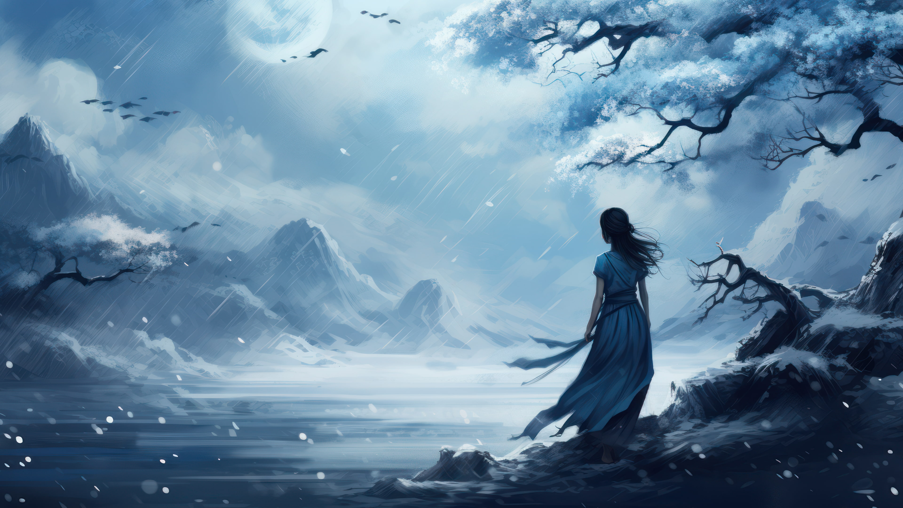Lone Girl Japanese Painting AI