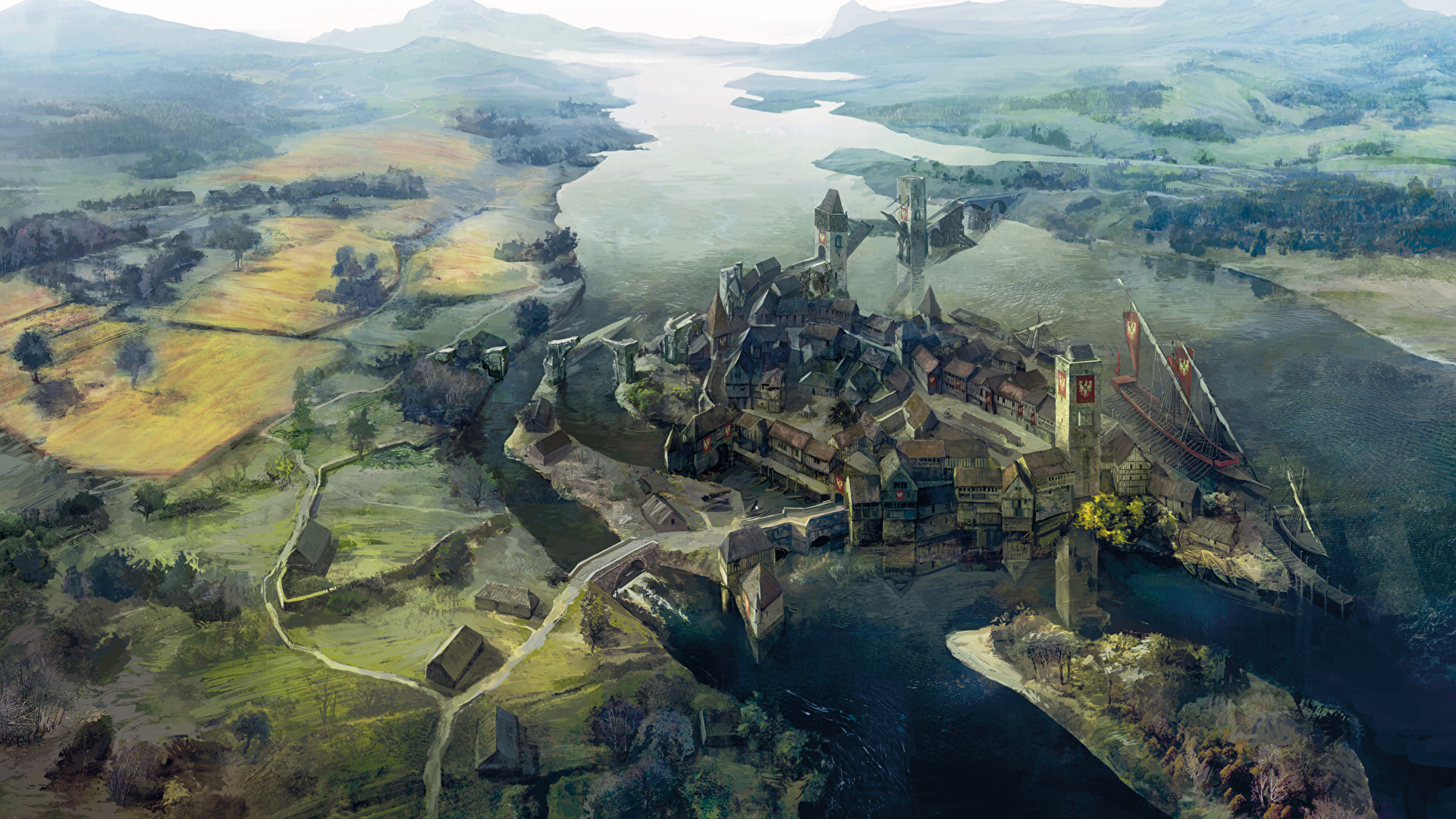 Wild Hunt Village novigrad Nature 1920x1080