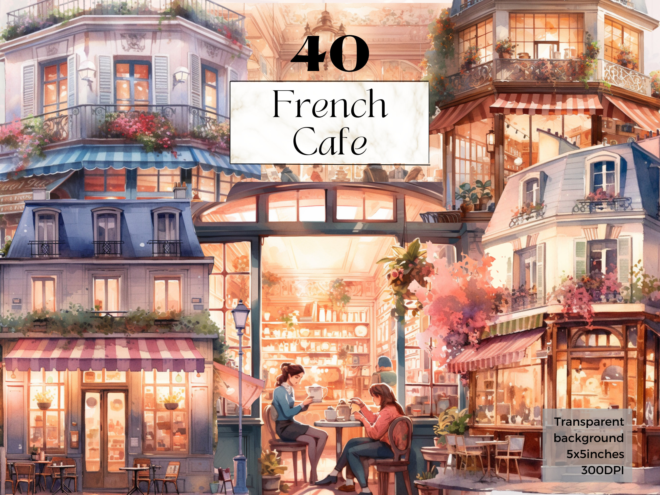 Watercolor French Cafe Clipart