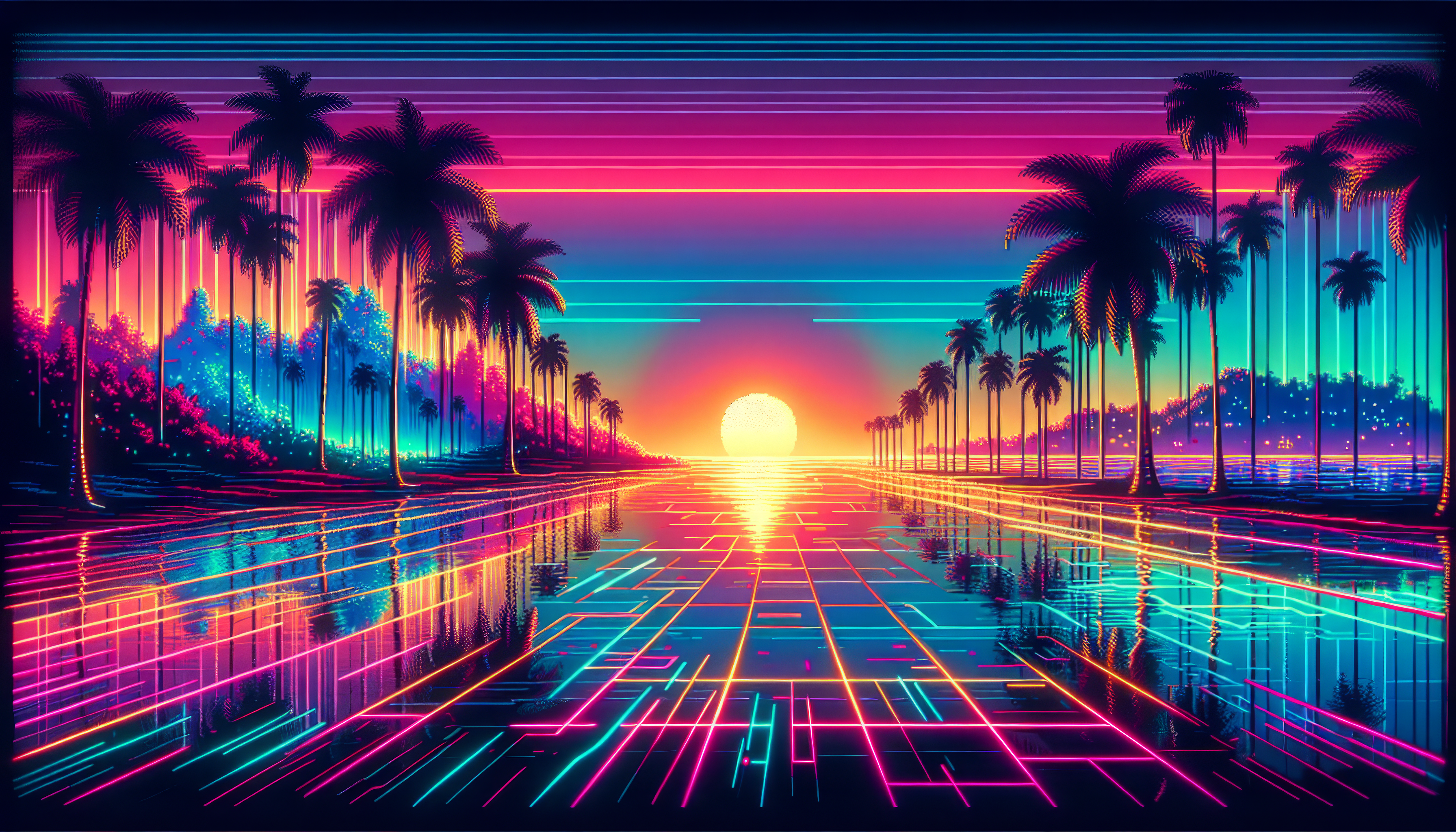 Vibrant Outrun Sunset HD Wallpaper