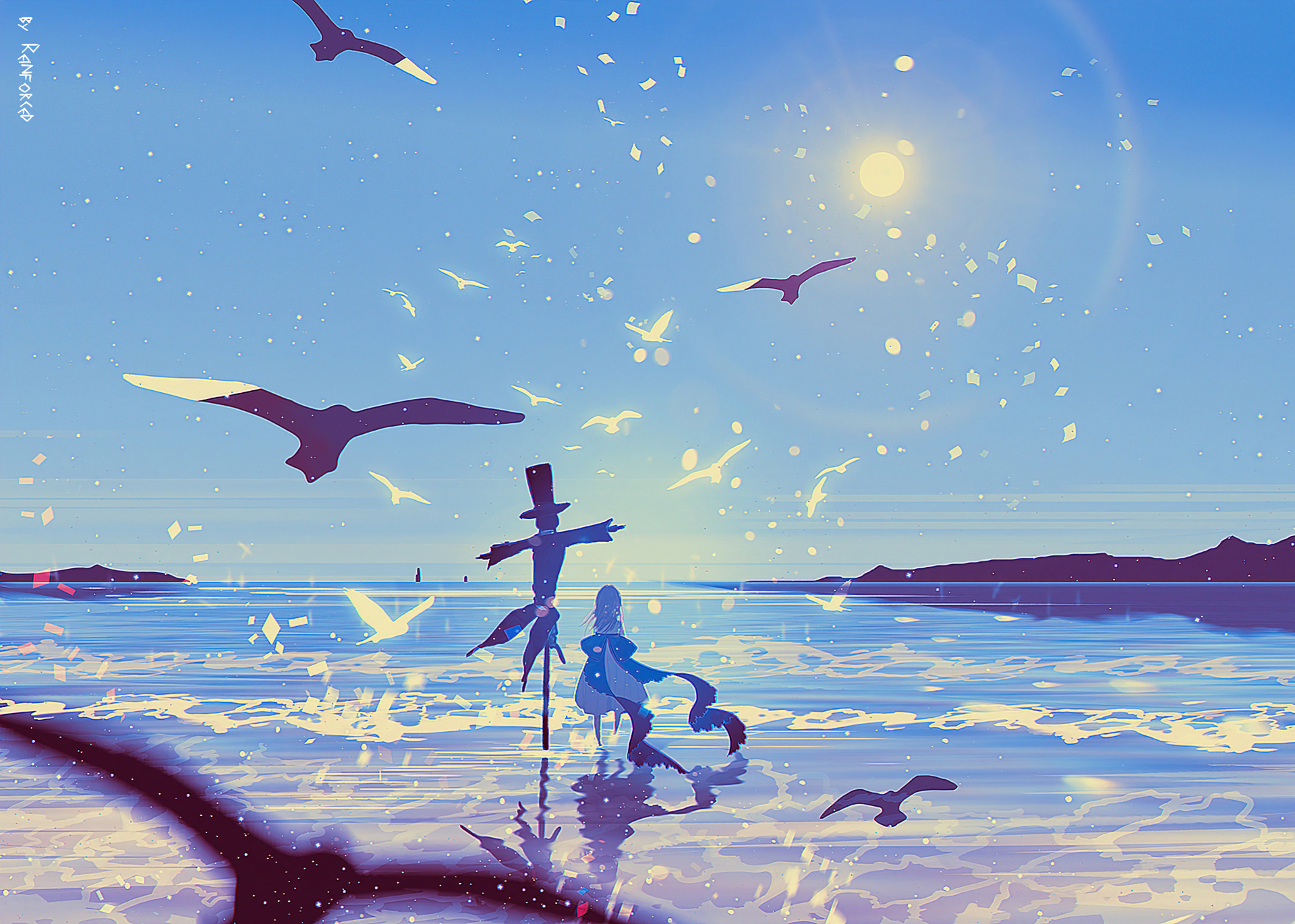 Mobile wallpaper: Anime, Bird, Girl