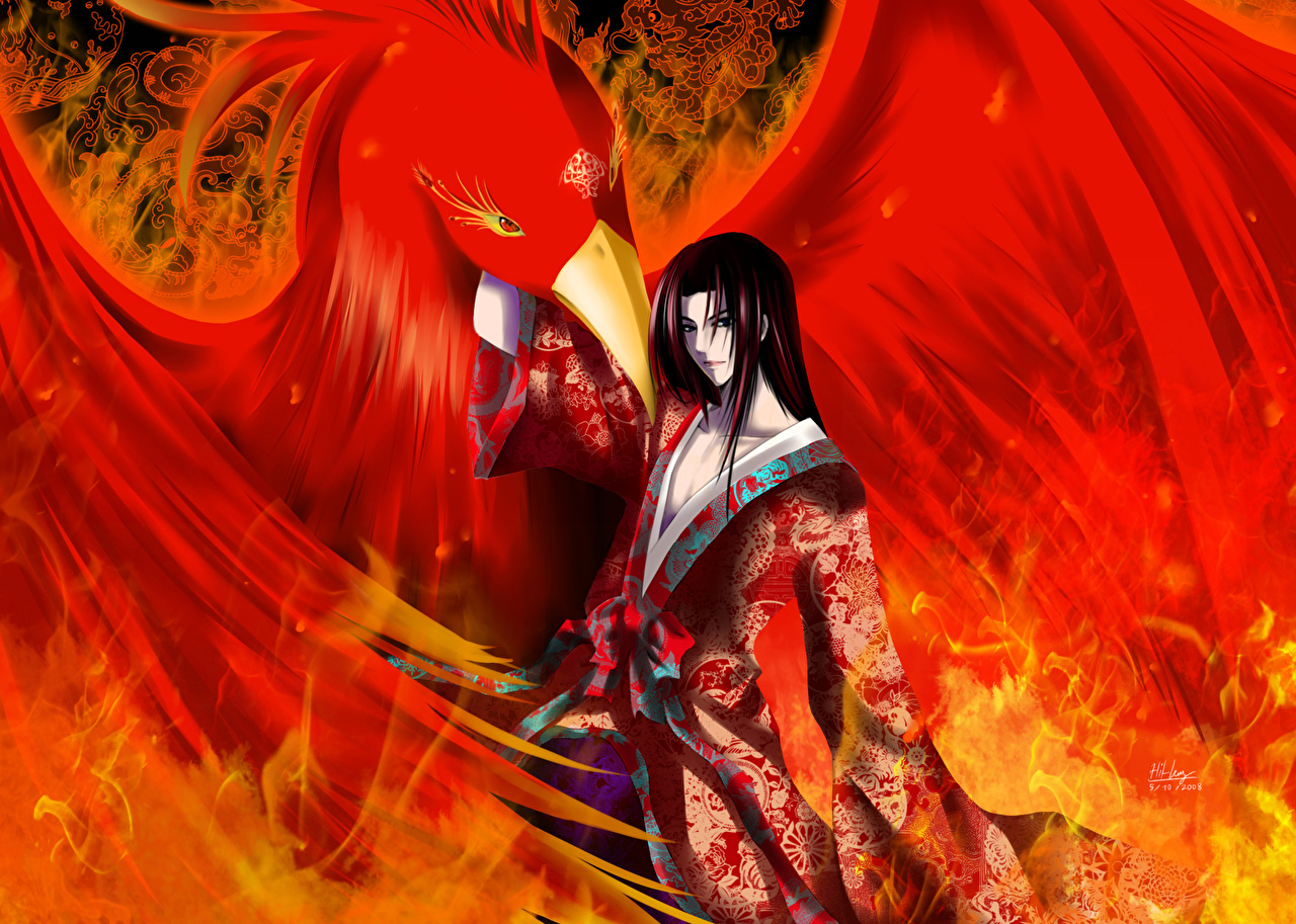 Wallpaper bird Anime Girls 1280x913