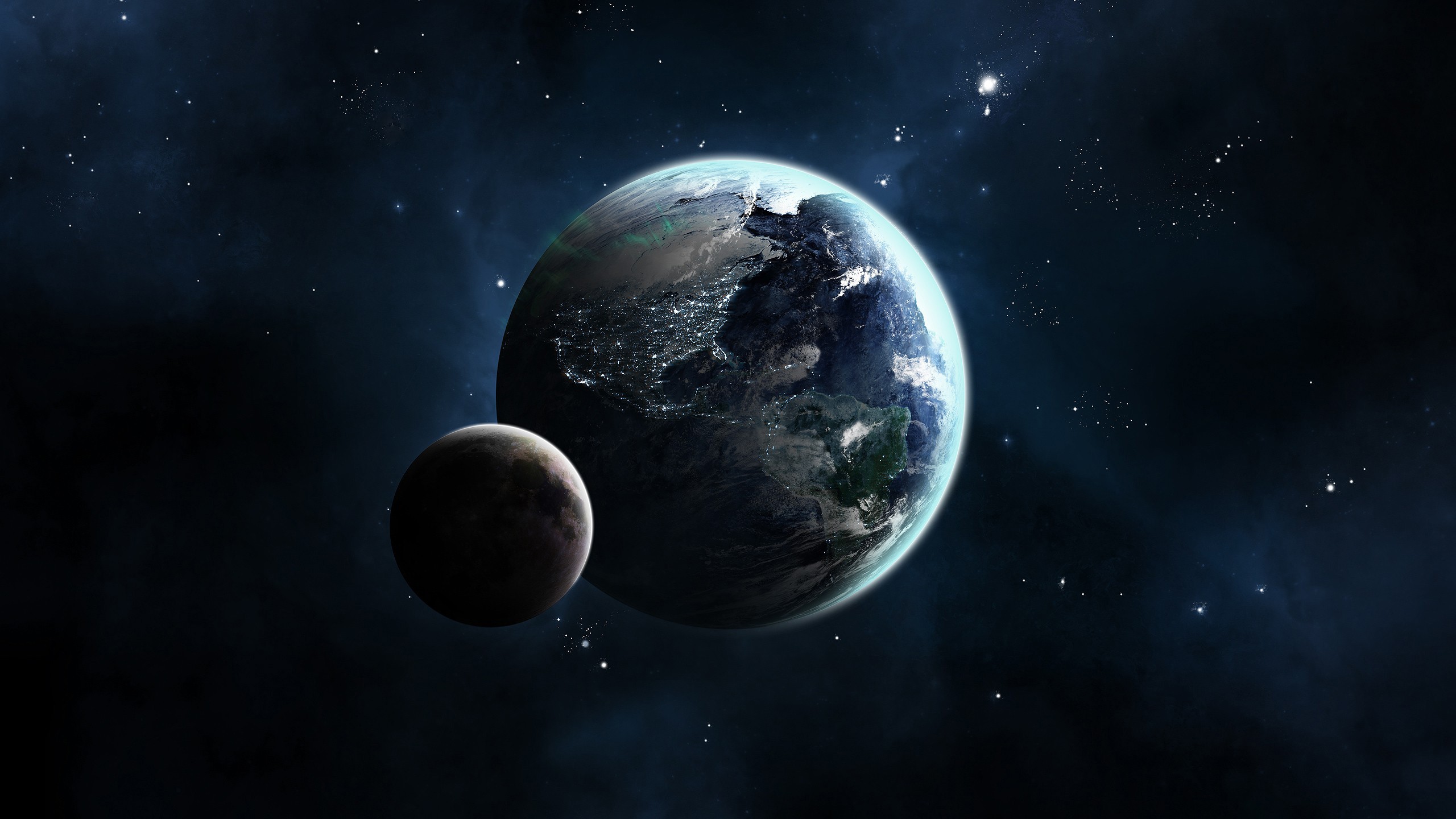 moon, stars, space, CG render, Earth