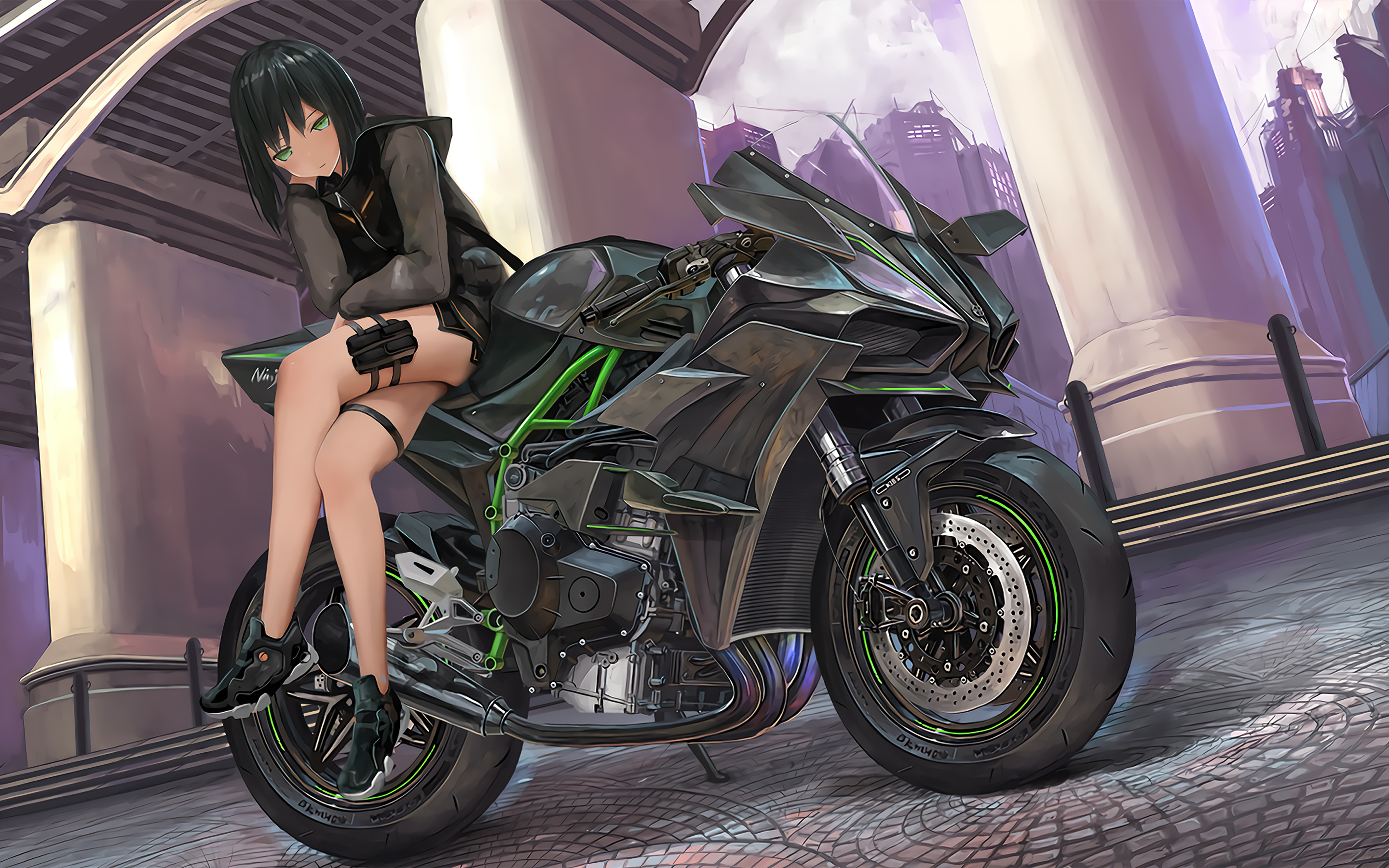 Anime Girl Kawasaki H2r 4k