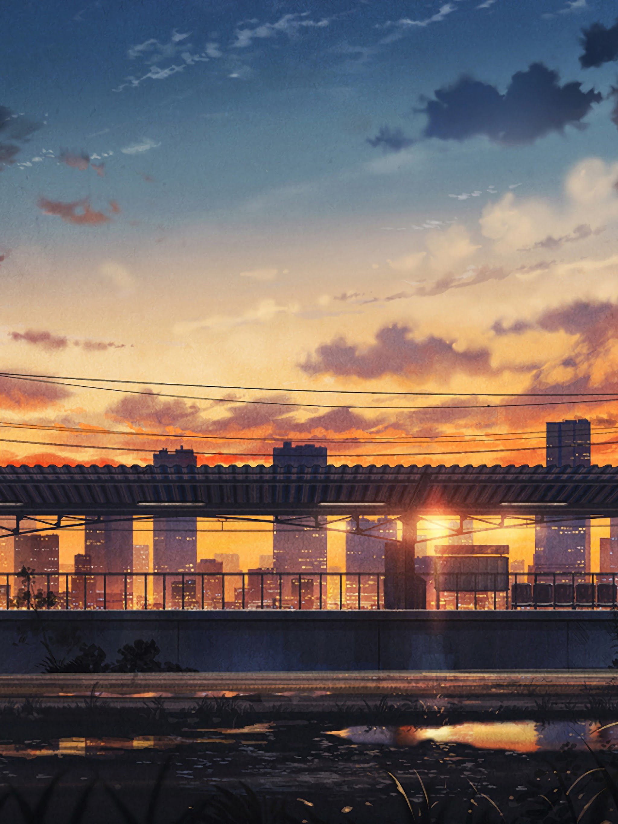 Sunset City Scenery Anime 4K Wallpaper