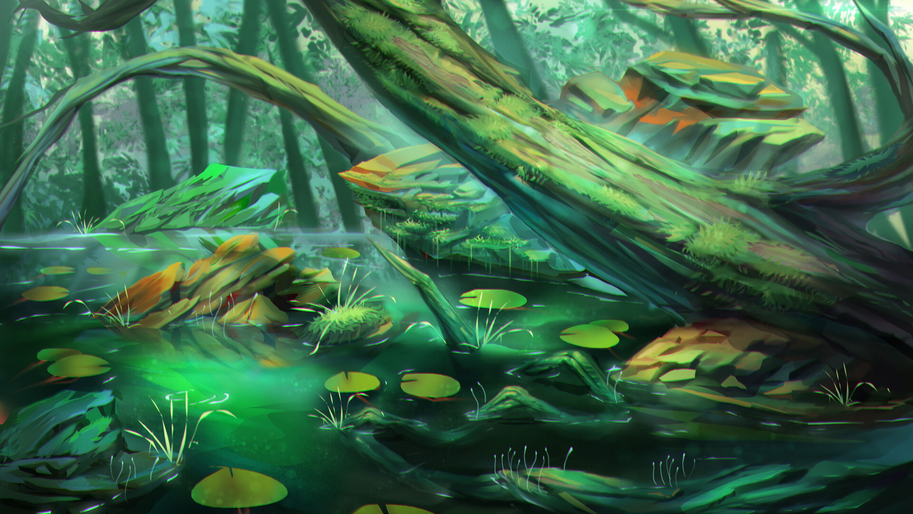 stones, forest, art, 4k HD Wallpaper