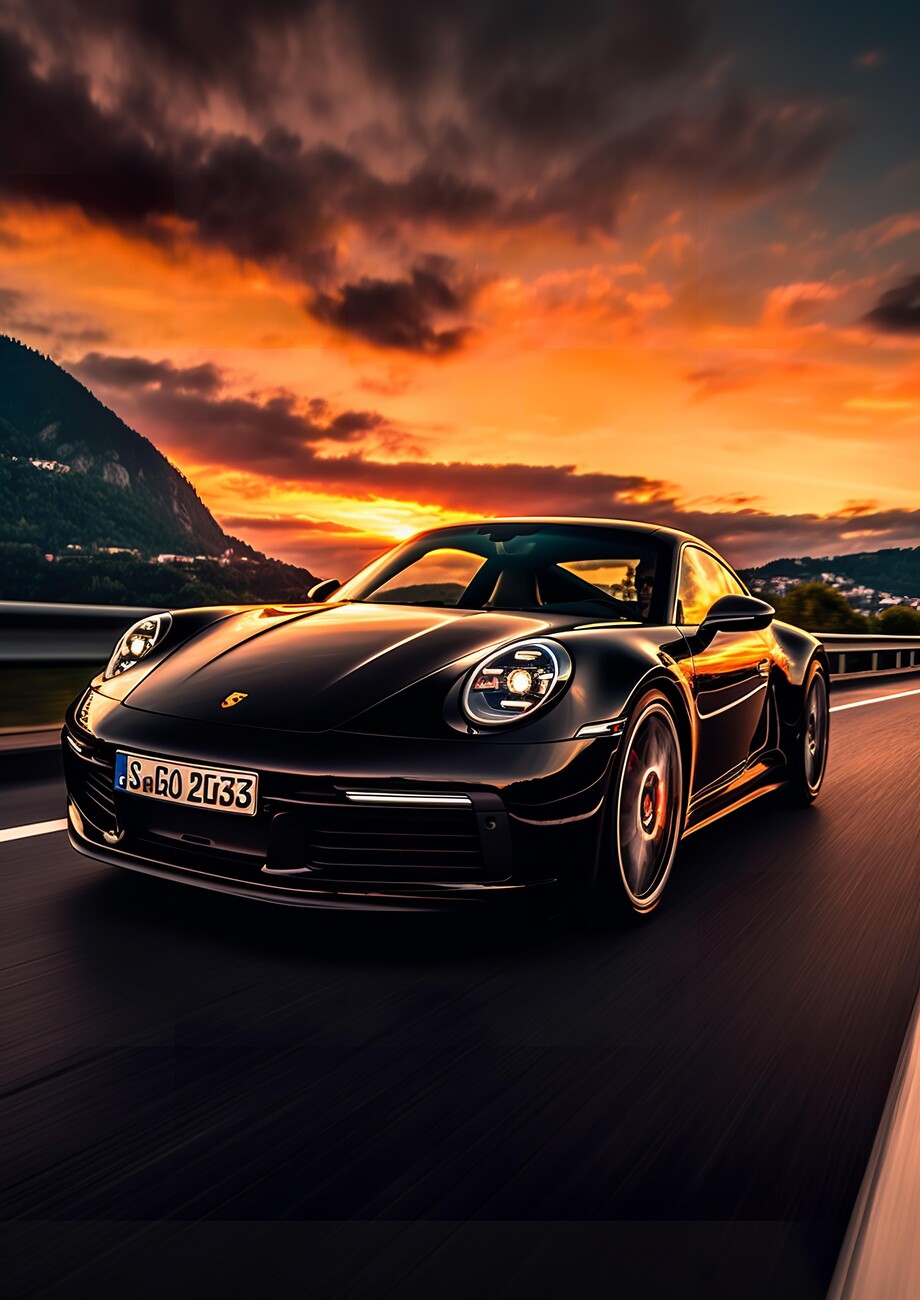 Porsche 911 Car in Sunset Wall Mural