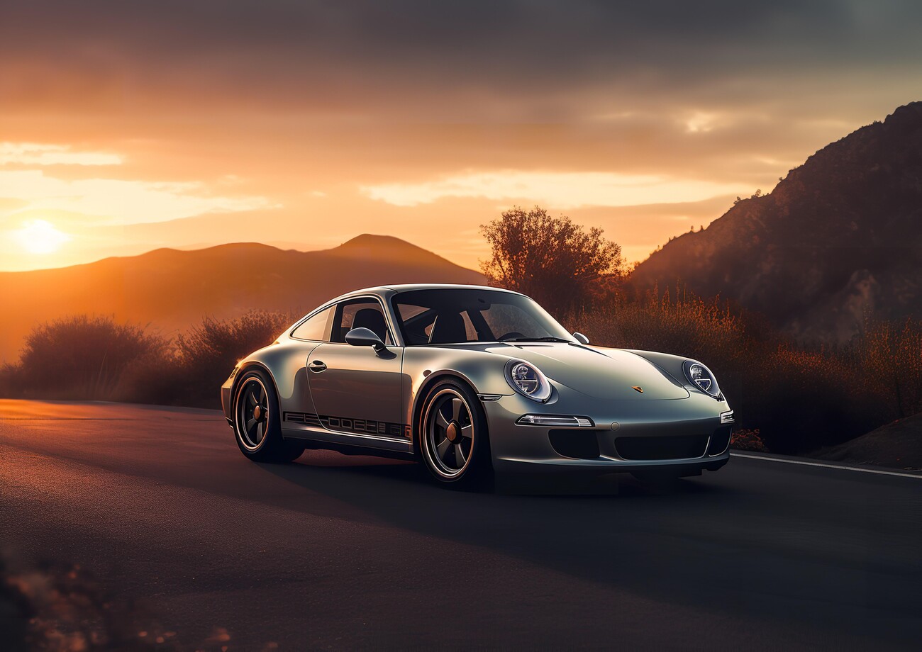 Porsche 911 Car in Sunset Wall Mural