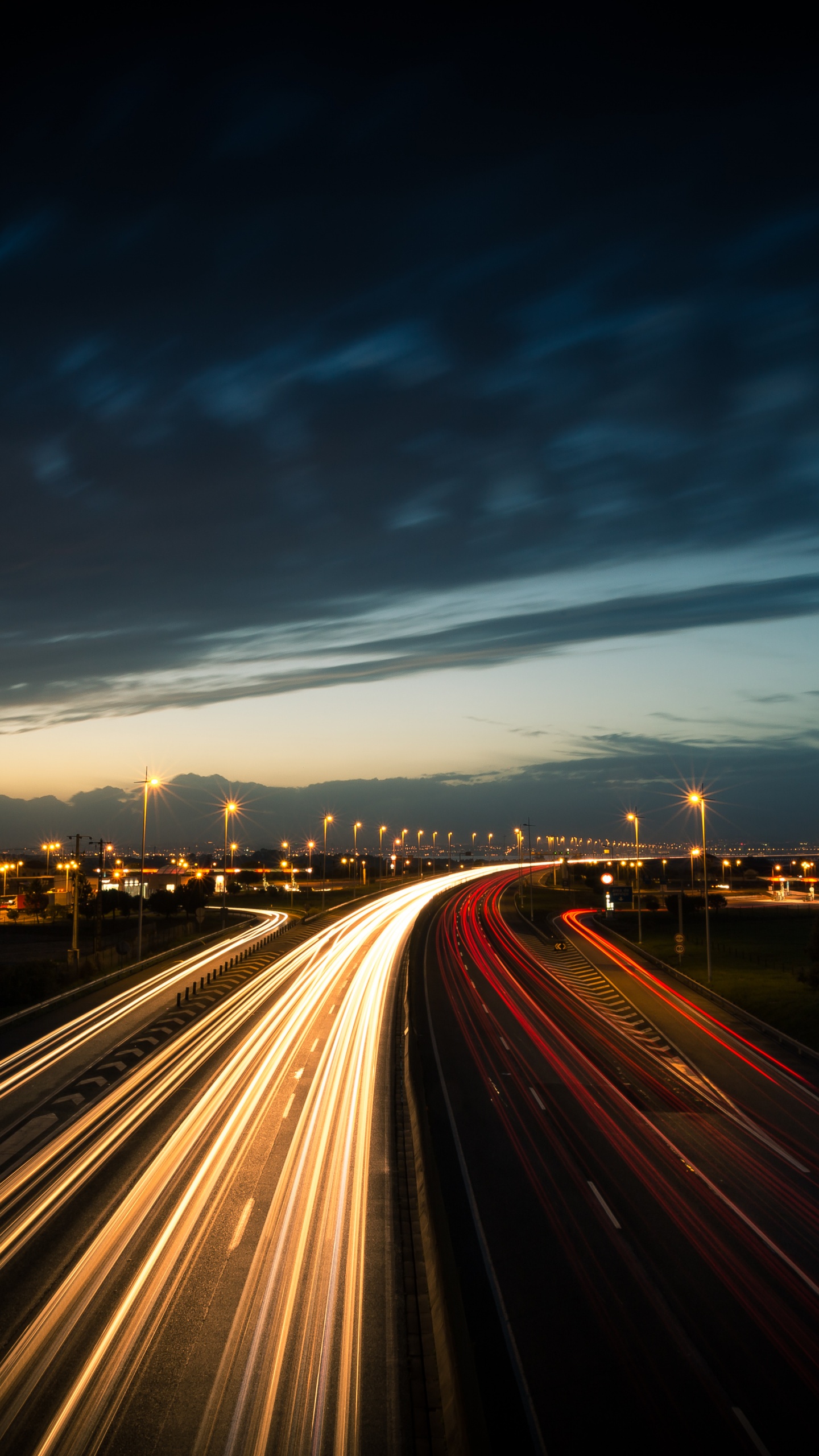Highway Wallpaper 4K, Light trails, Long exposure