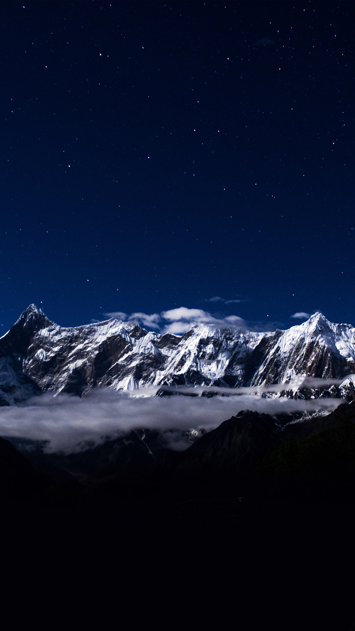 Mountain Snow Dark Blue Winter Sky