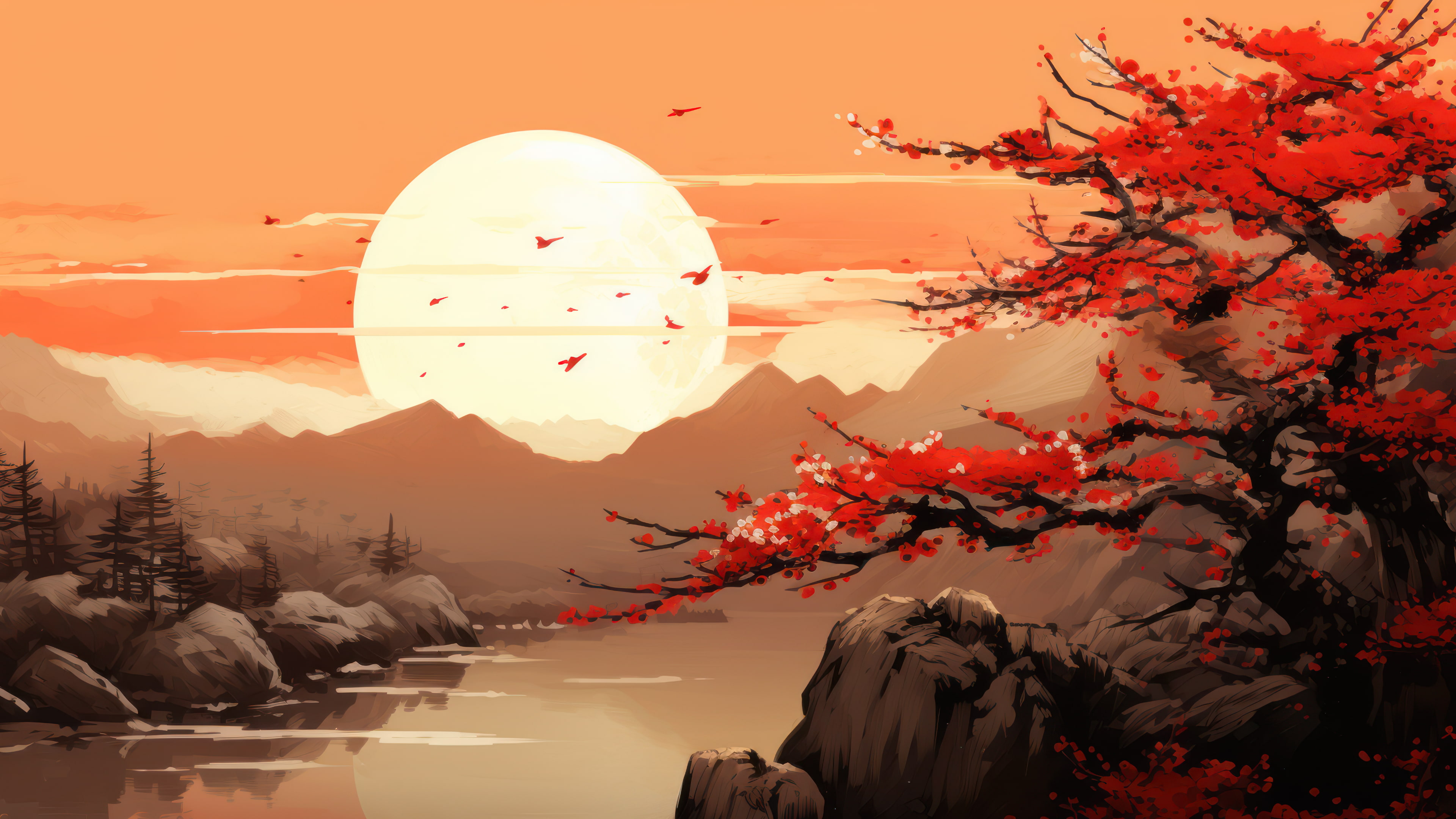 Japanese Painting Lake Scenery AI