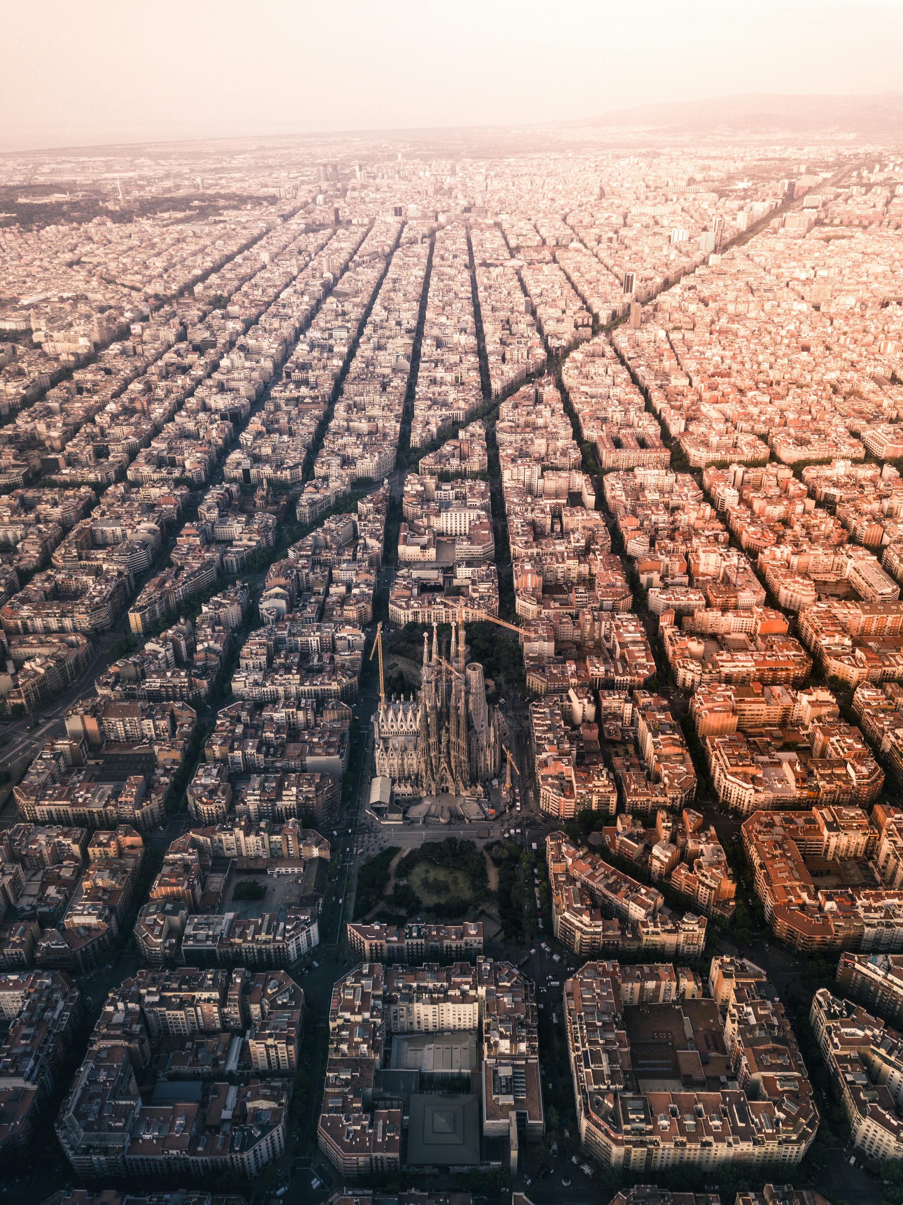 Aerial View of Barcelona City, Spain