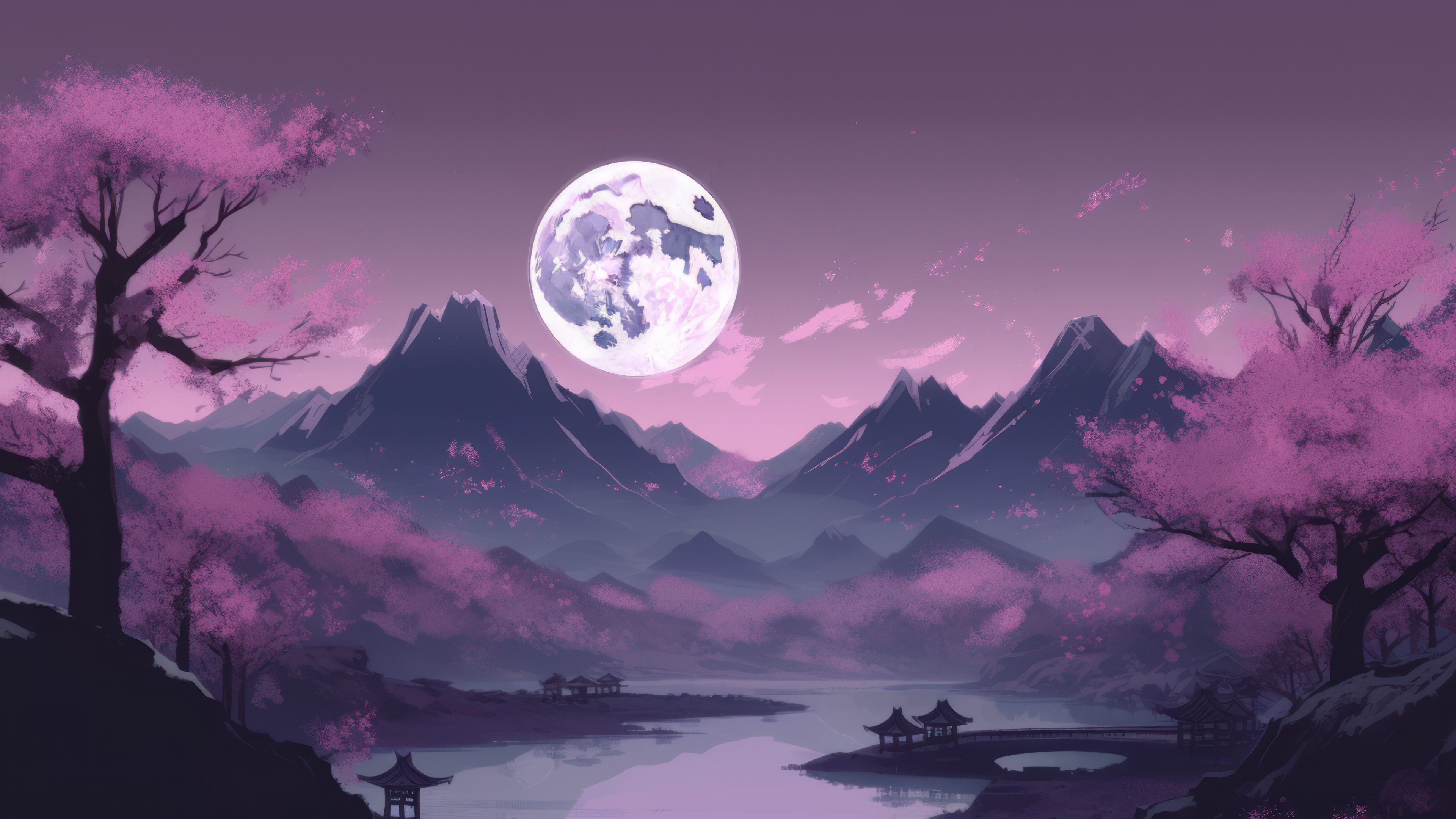 Moon Purple Japanese Painting AI