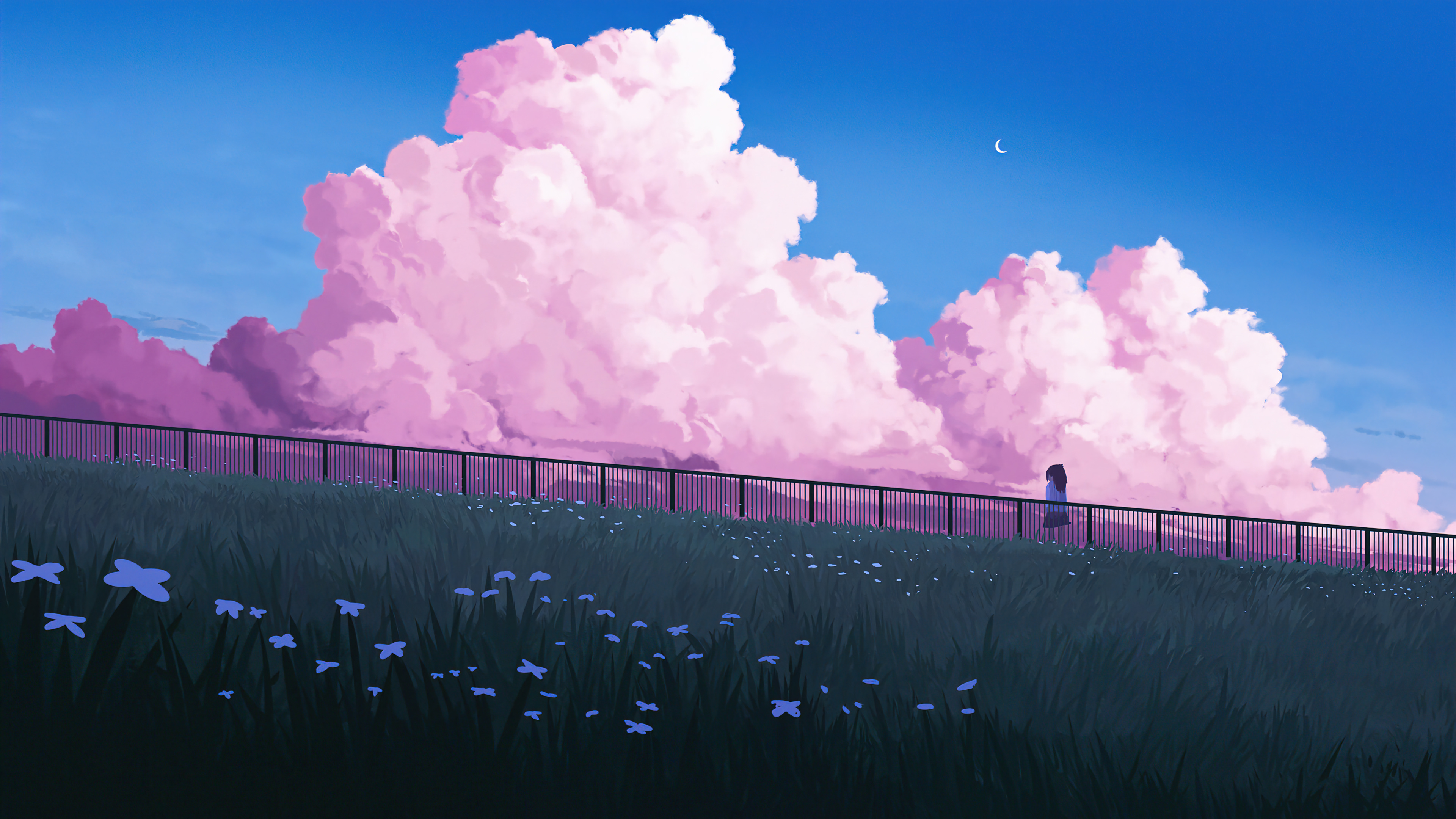 Clouds Anime Scenery Art 4K Phone