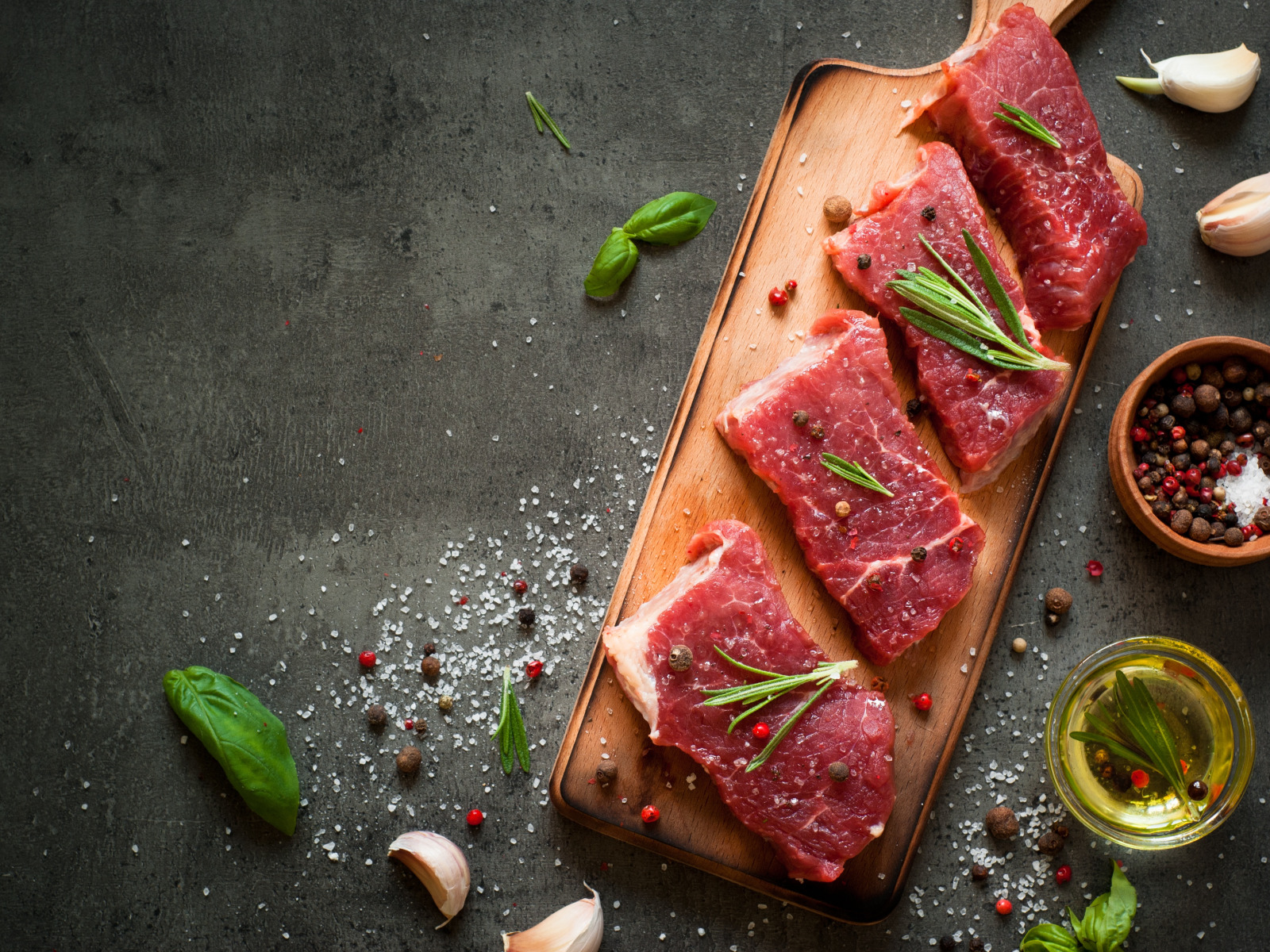 table, condiments, raw meat, section