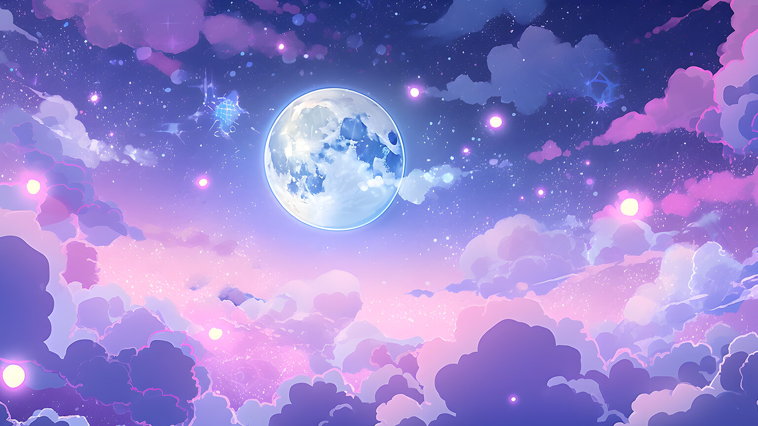 Purple Clouds & Space Moon Desktop