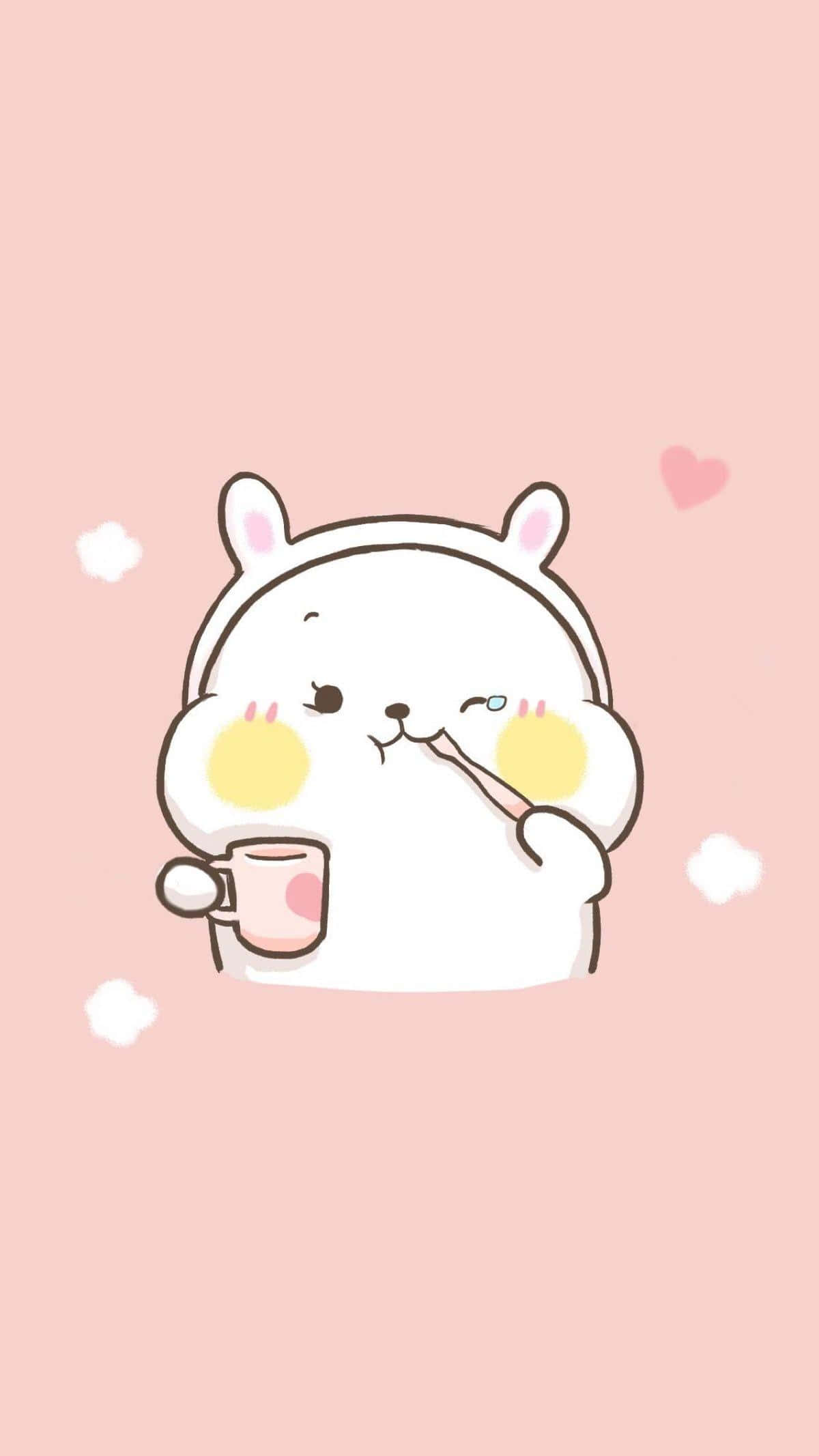 Download A Cute Kawaii Bunny With A Cup