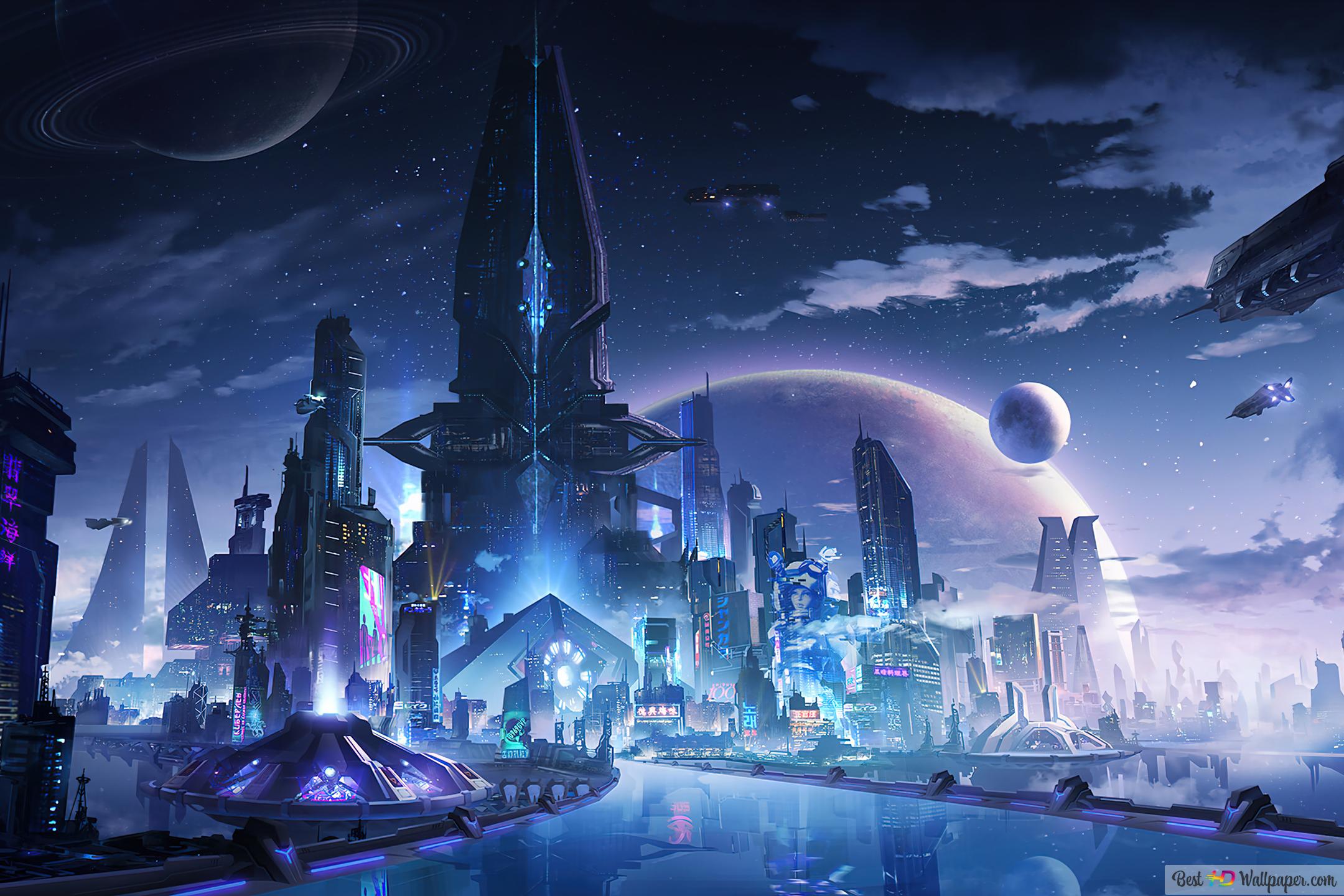 Scifi City Night Art 4K wallpaper download