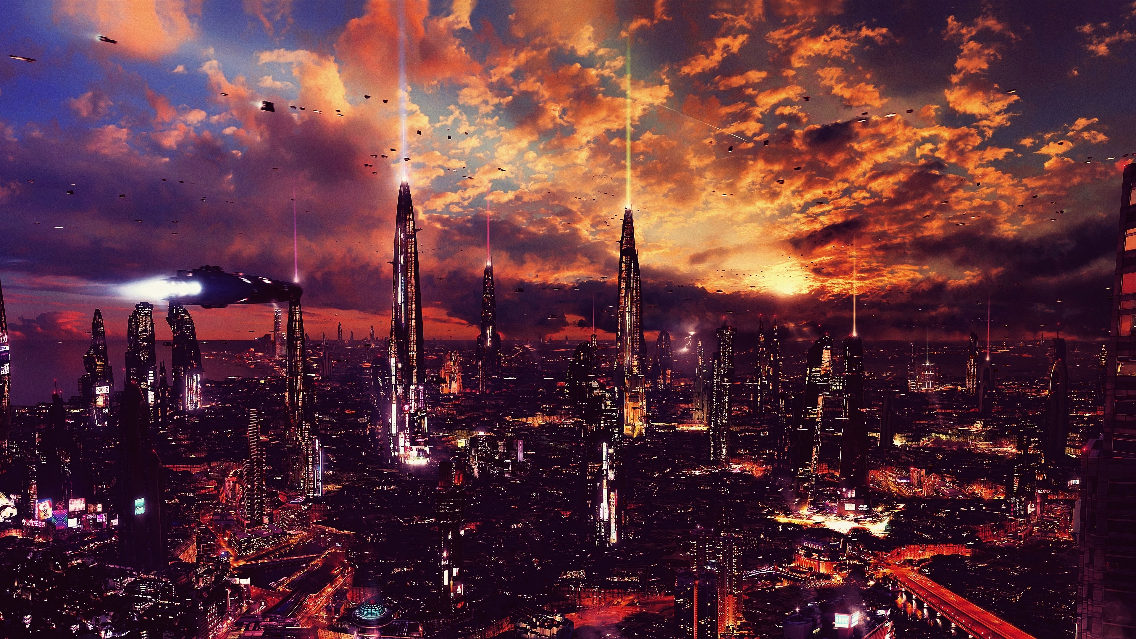 wallpaper 3840x2160 futuristic city