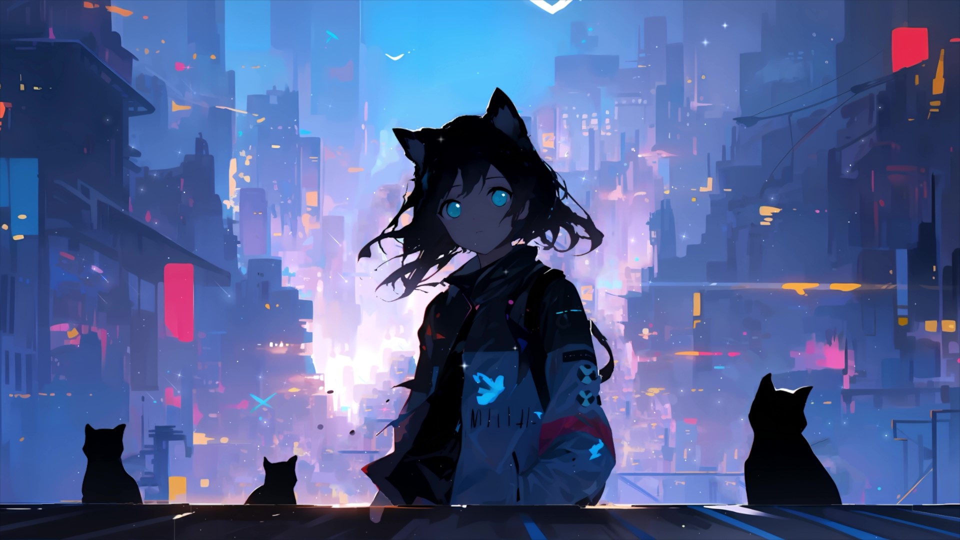 Neko Anime Girl In Cyberpunk City Live