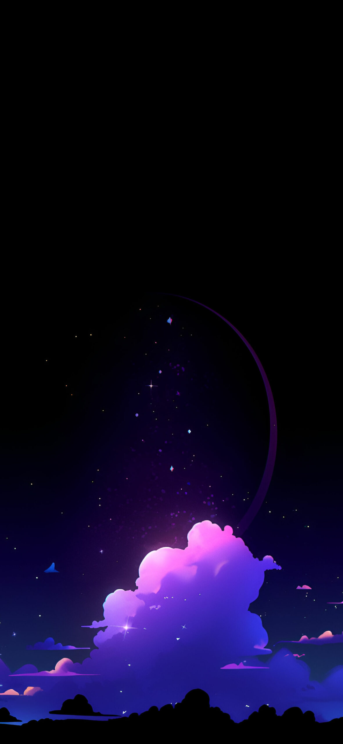 Young Moon & Clouds in the Starry Sky
