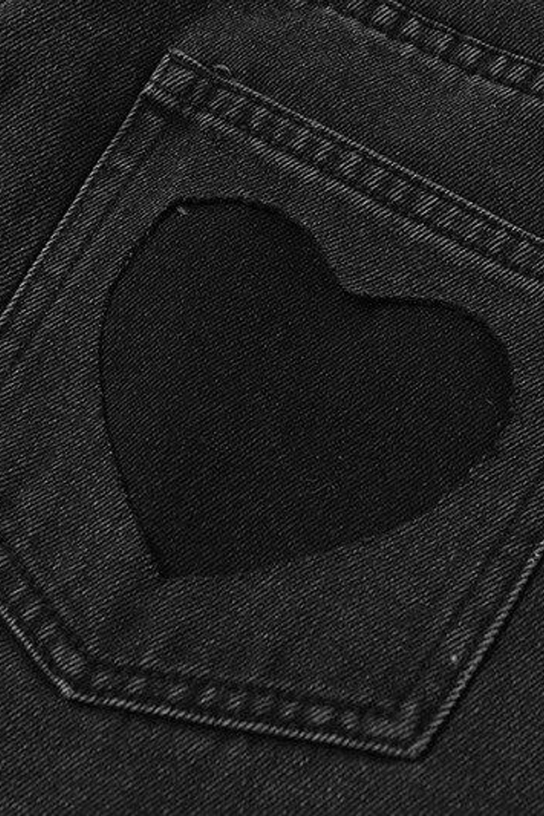 Y2K AESTHETIC HEART POCKET LOOSE BLACK