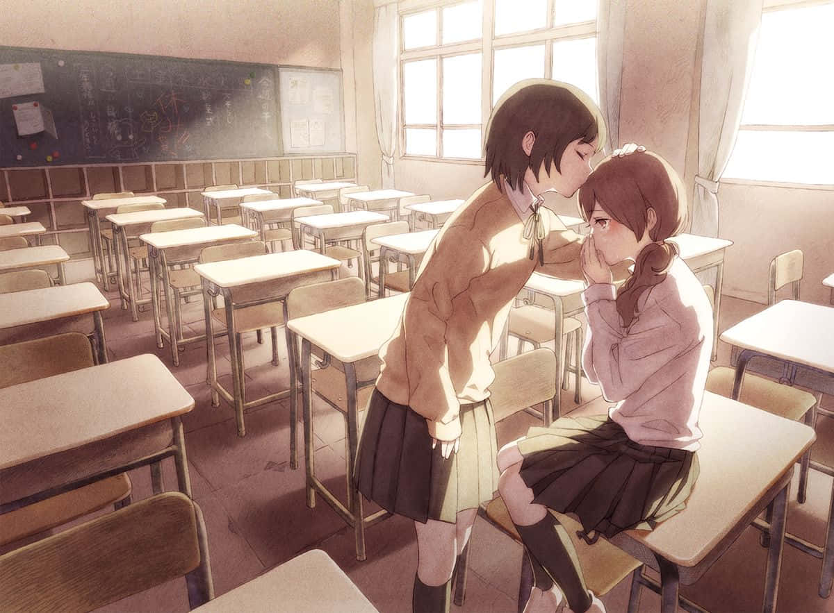 Girls Kissing In An Empty Classroom