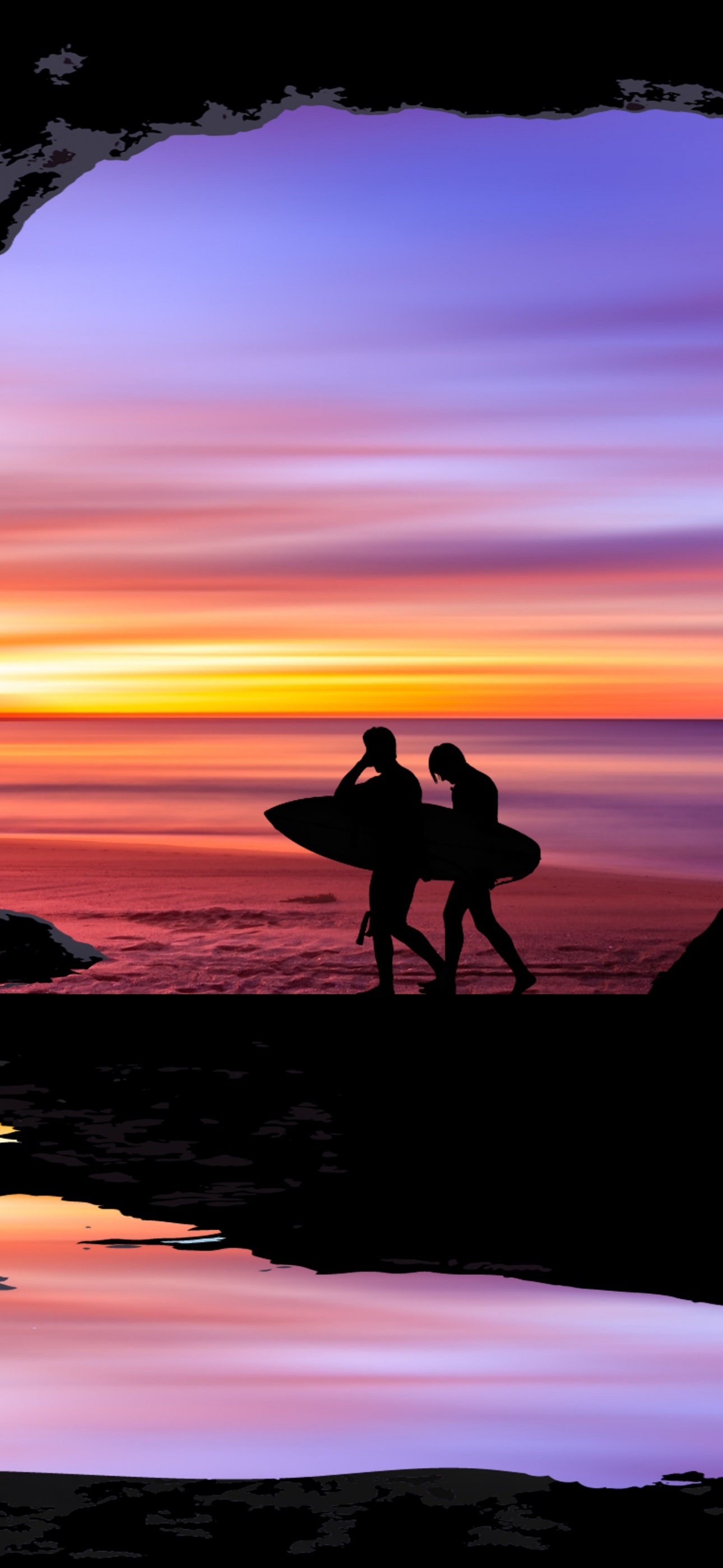 Beach Wallpaper 4K, Silhouette, Cave