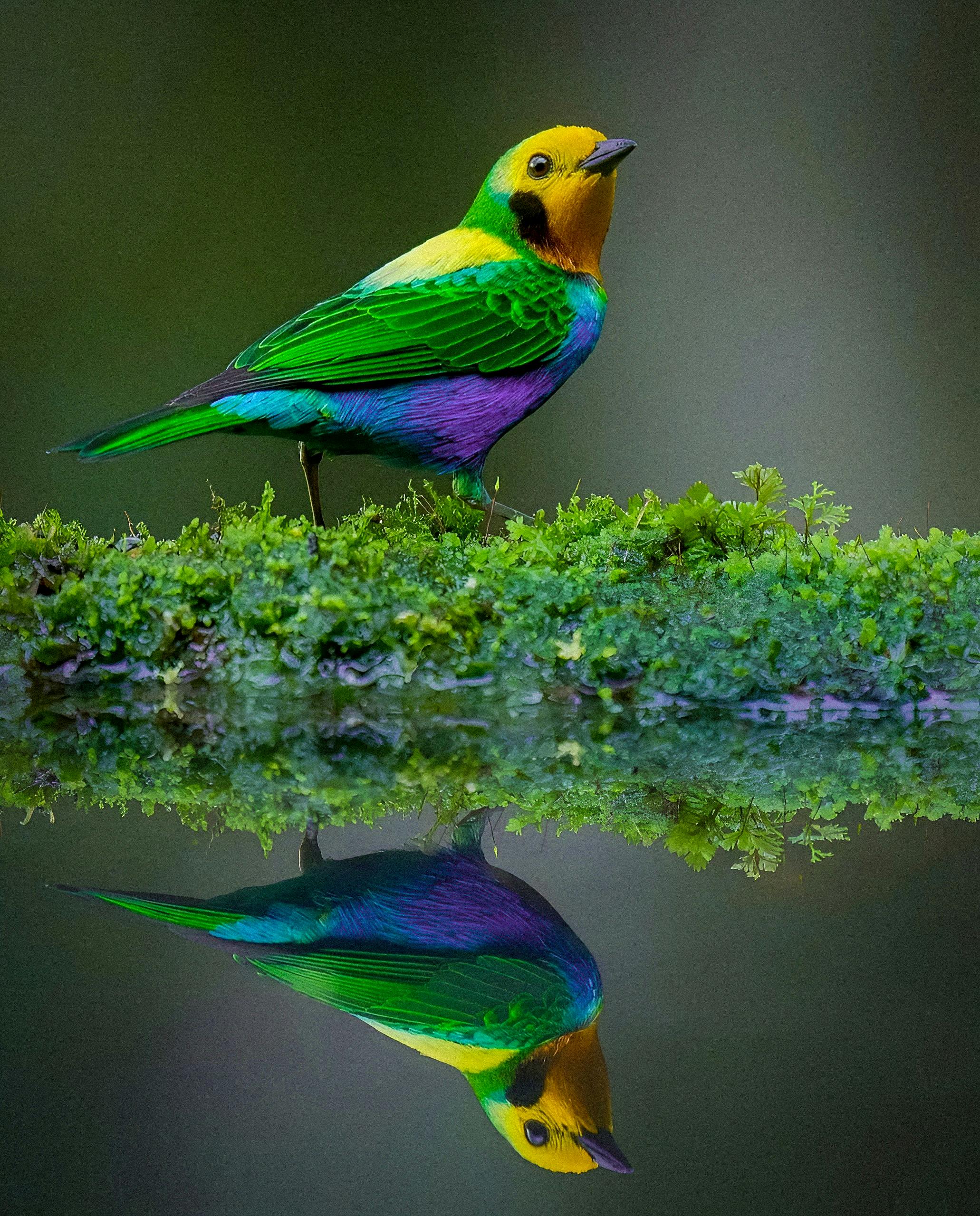 Photo of a Colorful Bird Reflecting