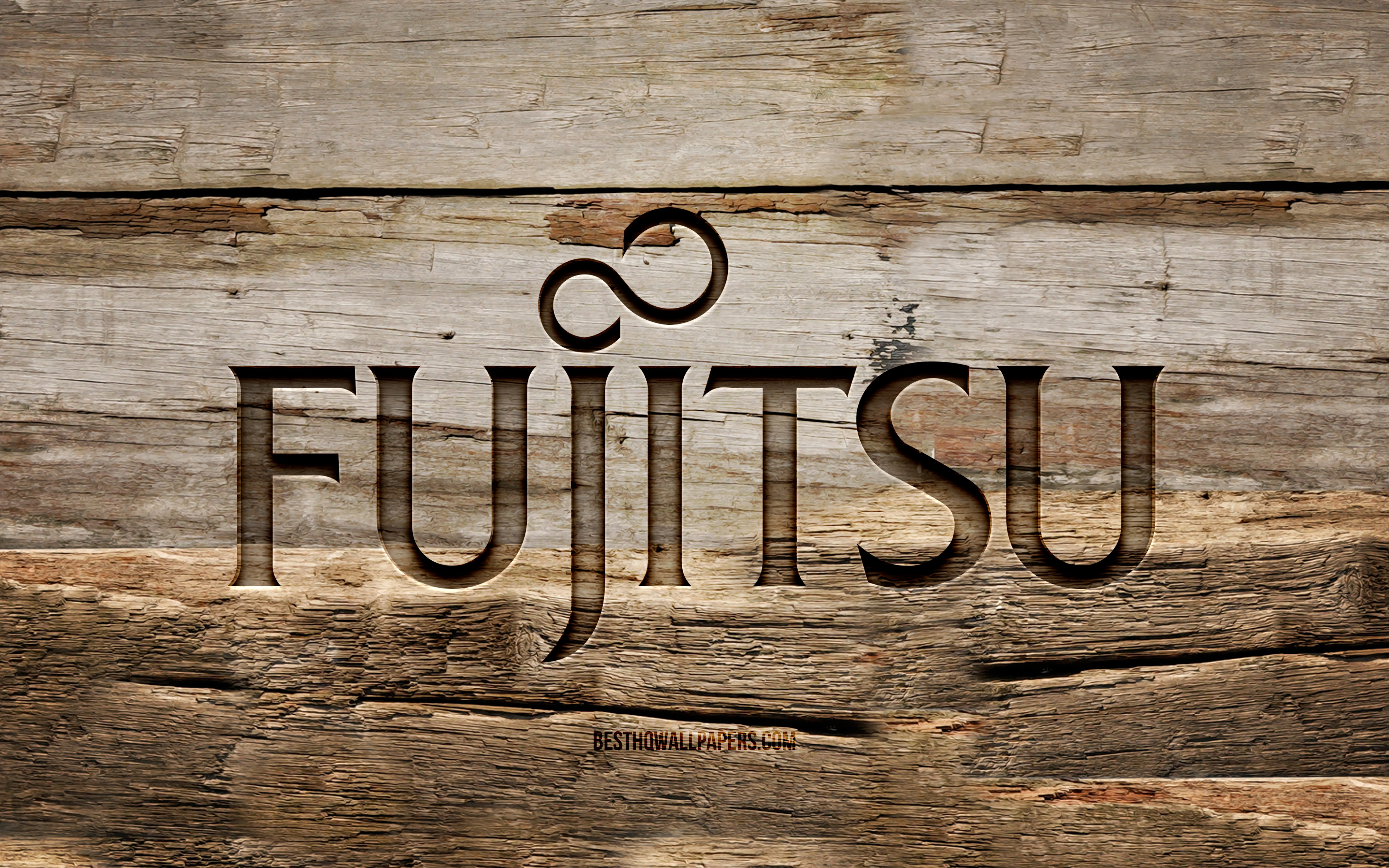 Download wallpaper Fujitsu wooden logo