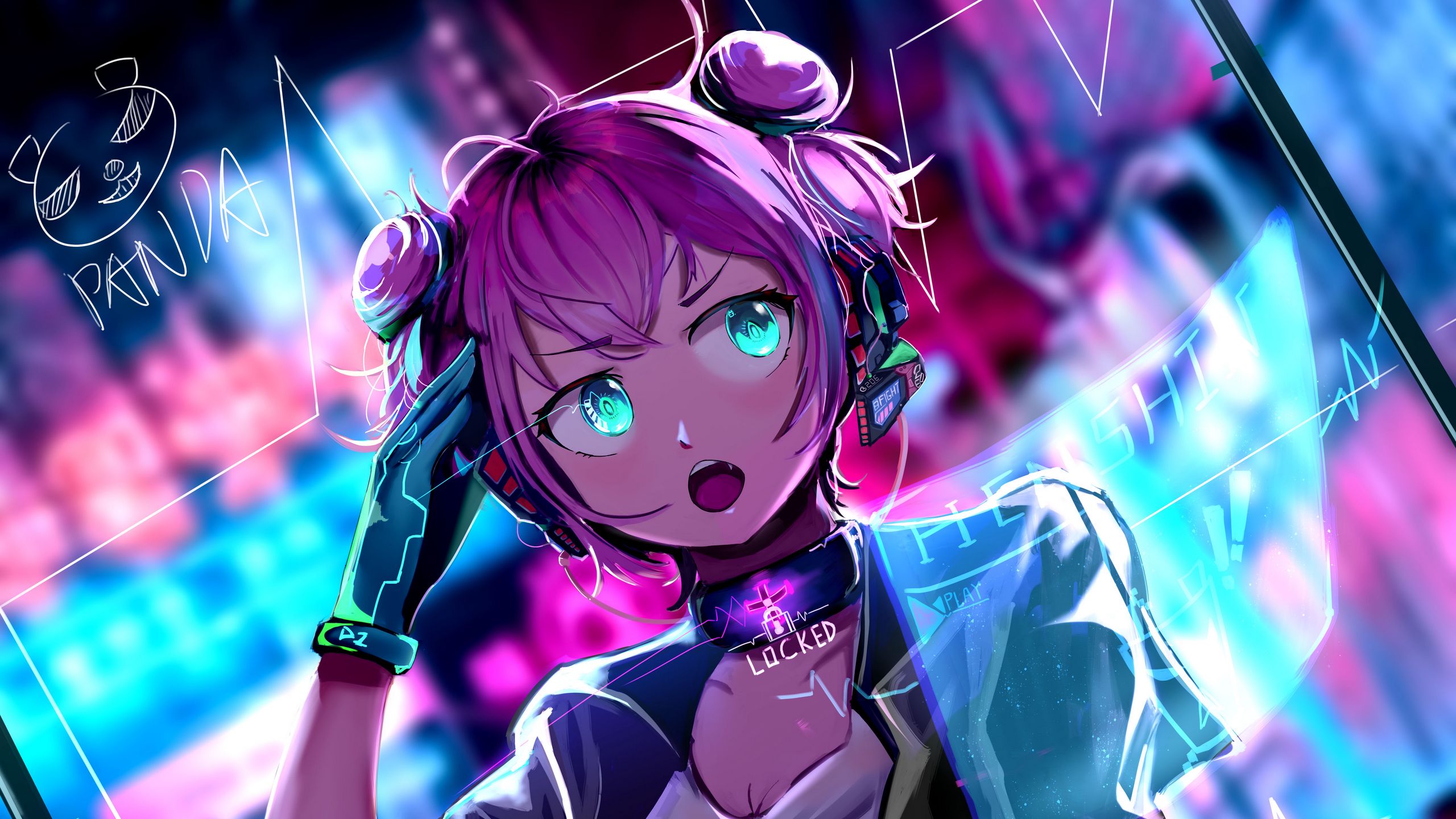 Download wallpaper 2560x1440 girl, glance, style, cyberpunk, anime, art widescreen 16:9 HD background
