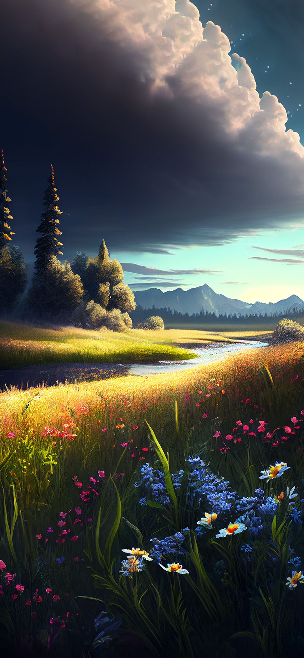 Meadow & River Aesthetic Wallpaper