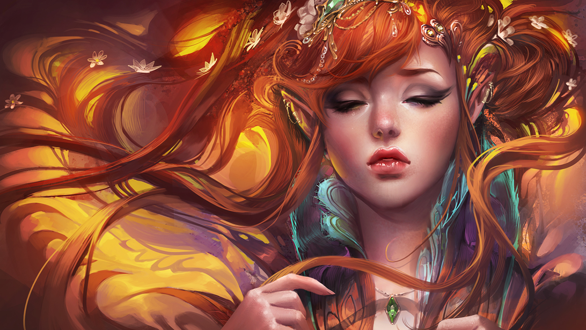 Picture Elf Hair female Fantasy 1920x1080