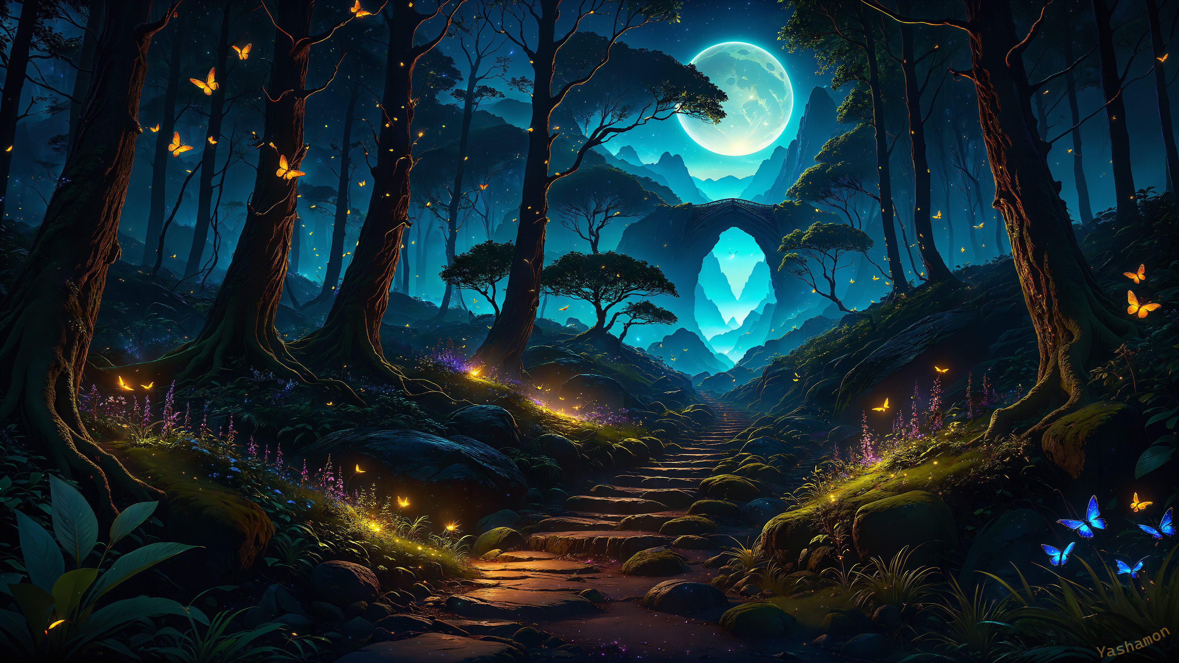 Magical forest Wallpaper 4K, Night