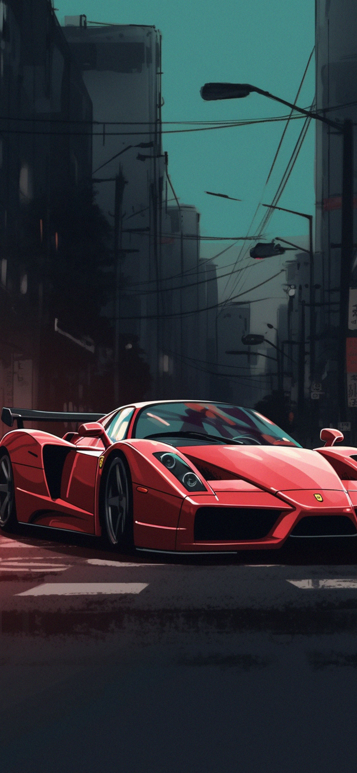 Red Ferrari Enzo & City Wallpaper