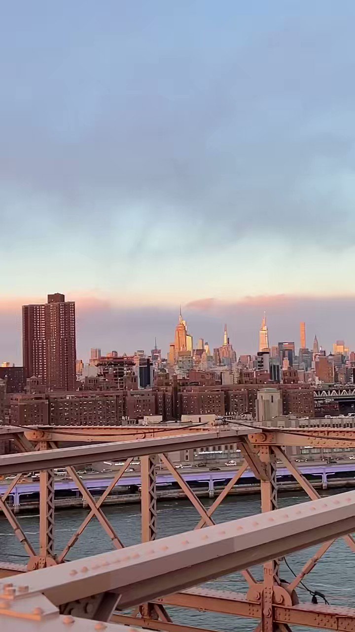 Sunset on the Brooklyn Bridge in NYC