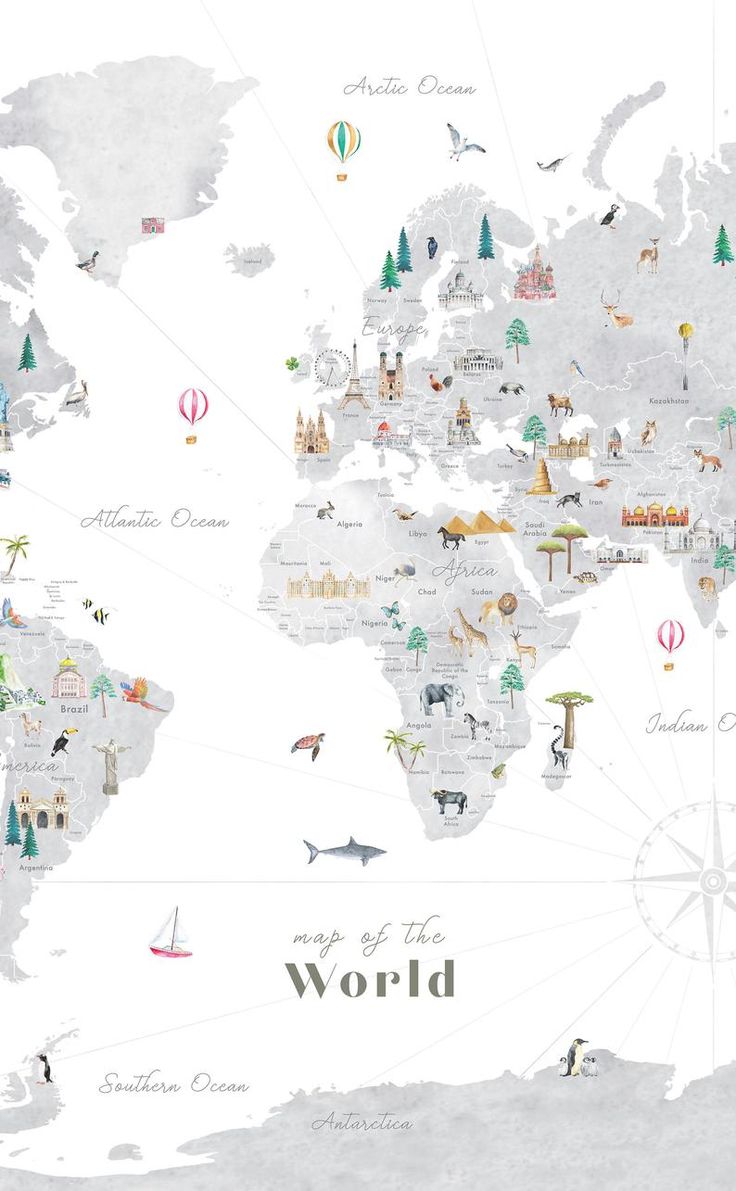 Grey Educational World Map Printable