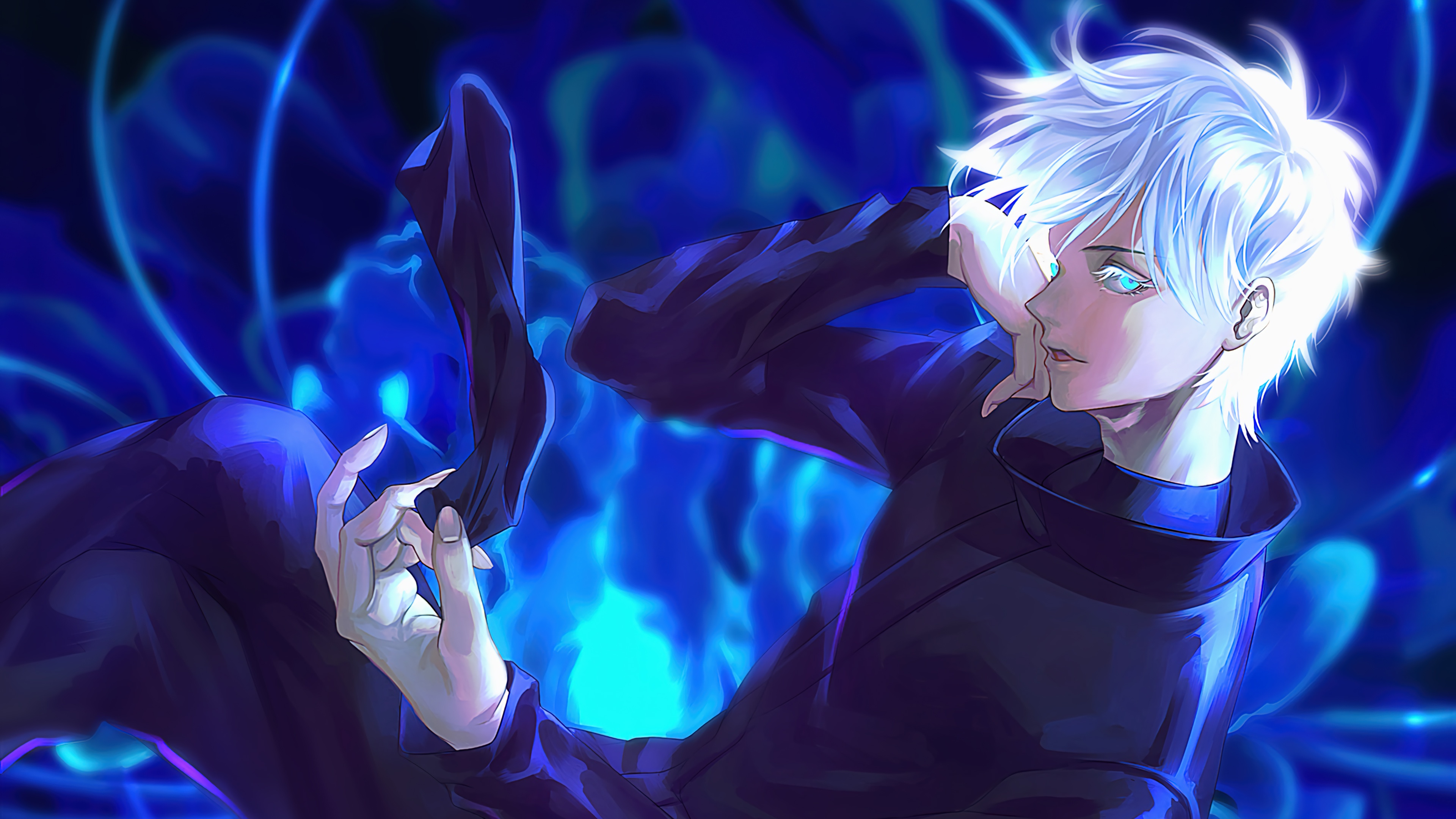 Wallpaper pose, anime, gesture, anime, Jujutsu Kaisen, blue haze, Magic Battle, Satoru Gojo for mobile and desktop, section сёнэн, resolution 3840x2160