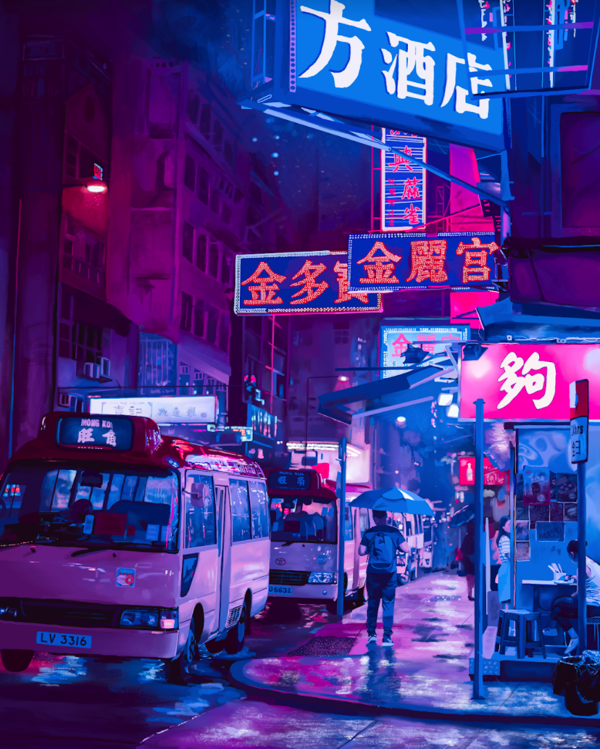 Hong Kong Night Lights Art Print