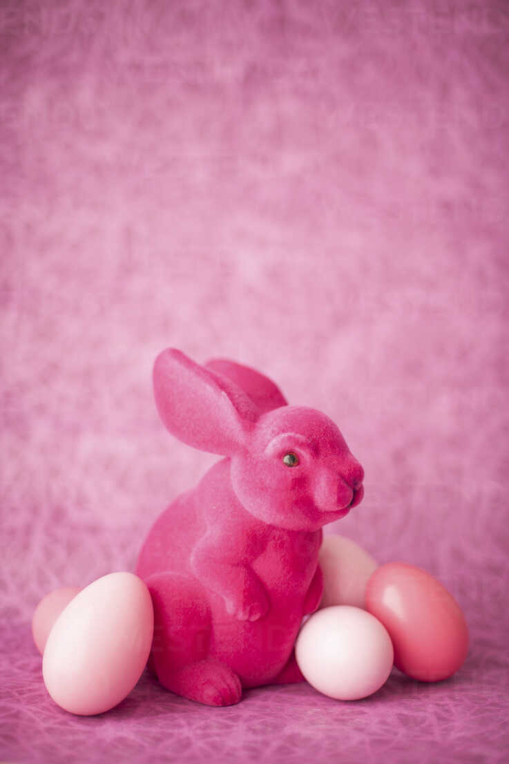 Pink Easter bunny with Easter eggs