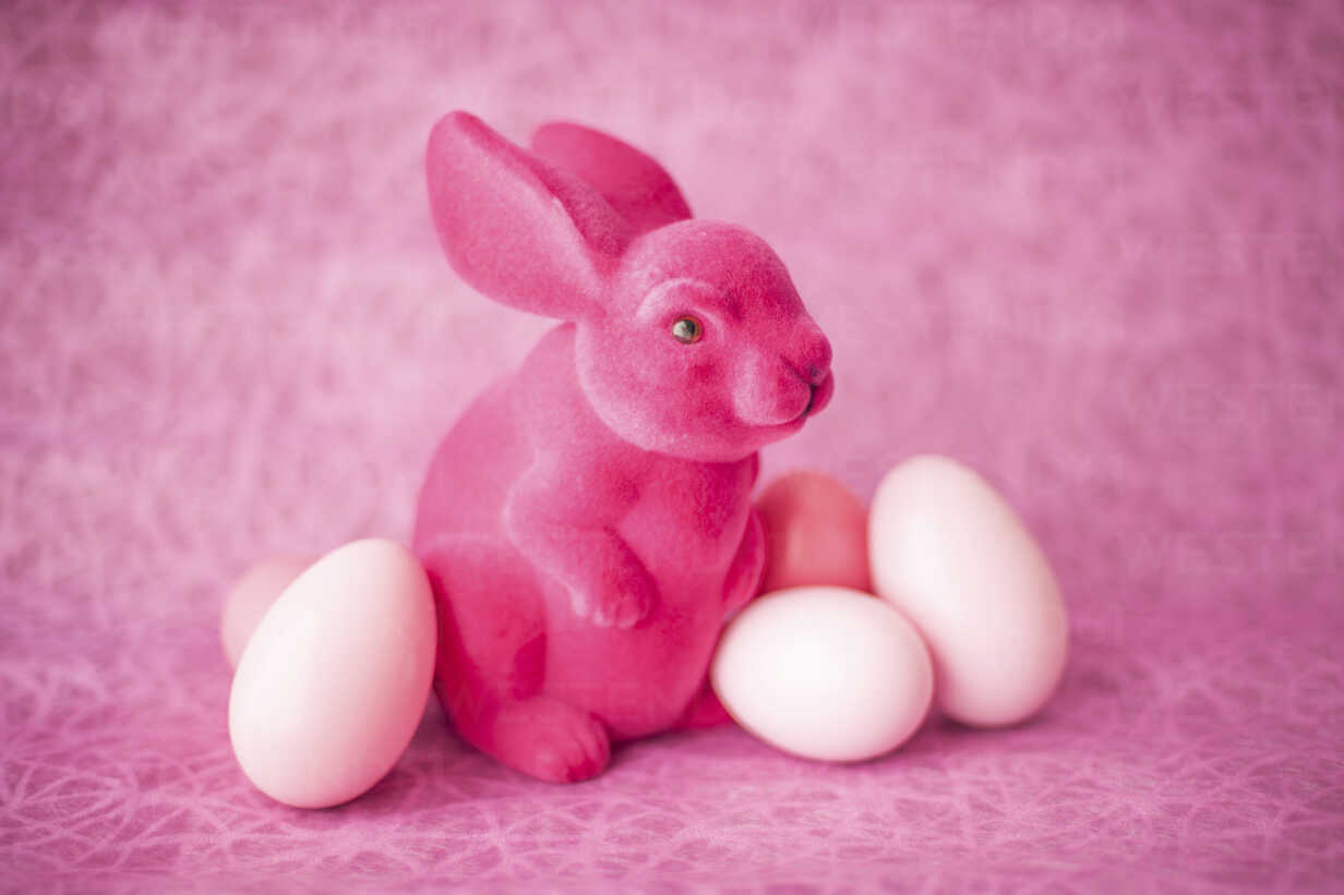 Pink Easter bunny with Easter eggs