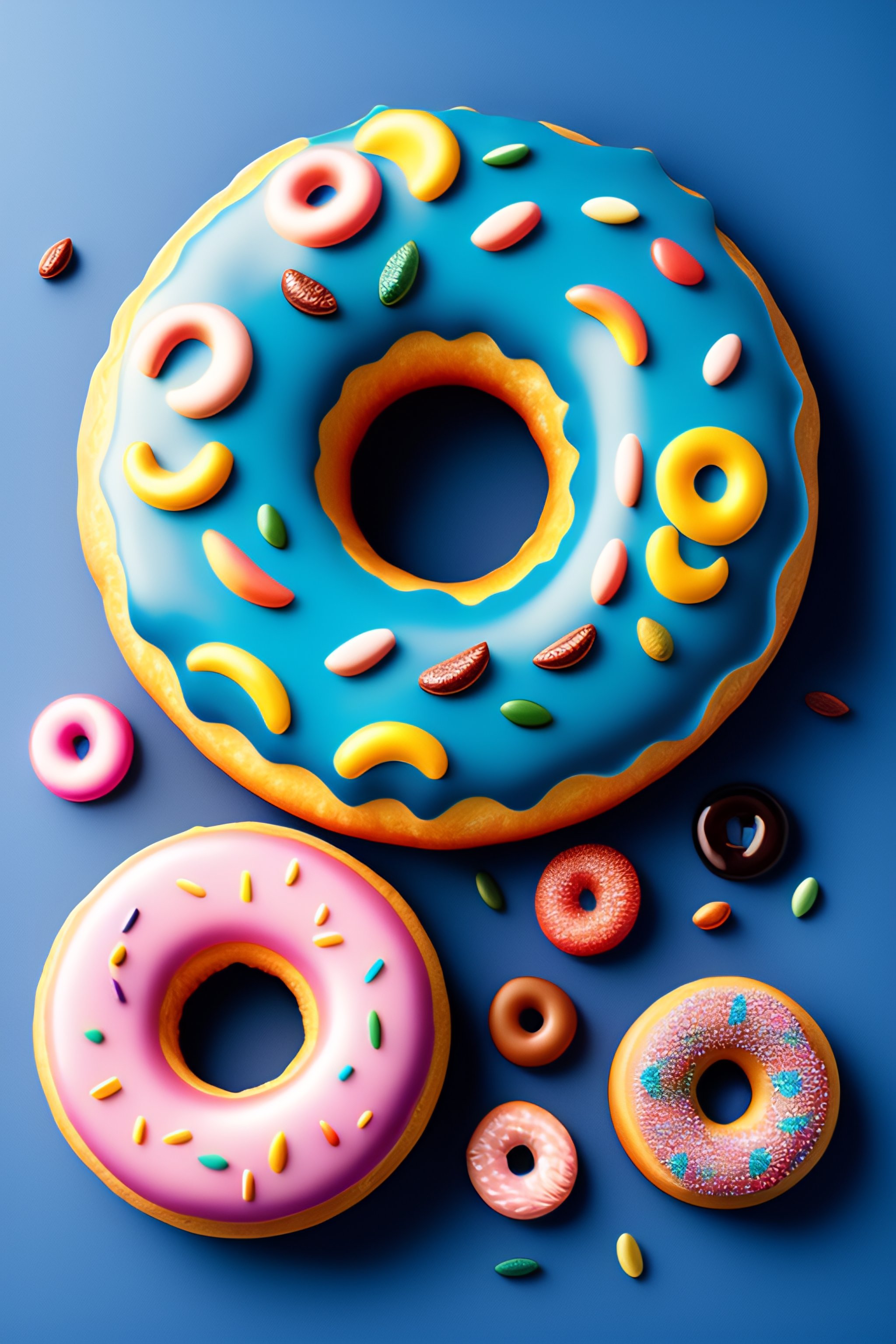 A large donut with other small donuts