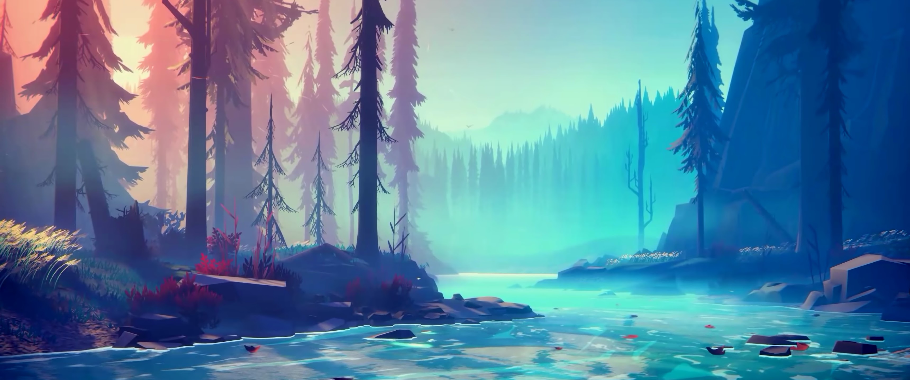 Minimalist Forest River 4K Wallpaper