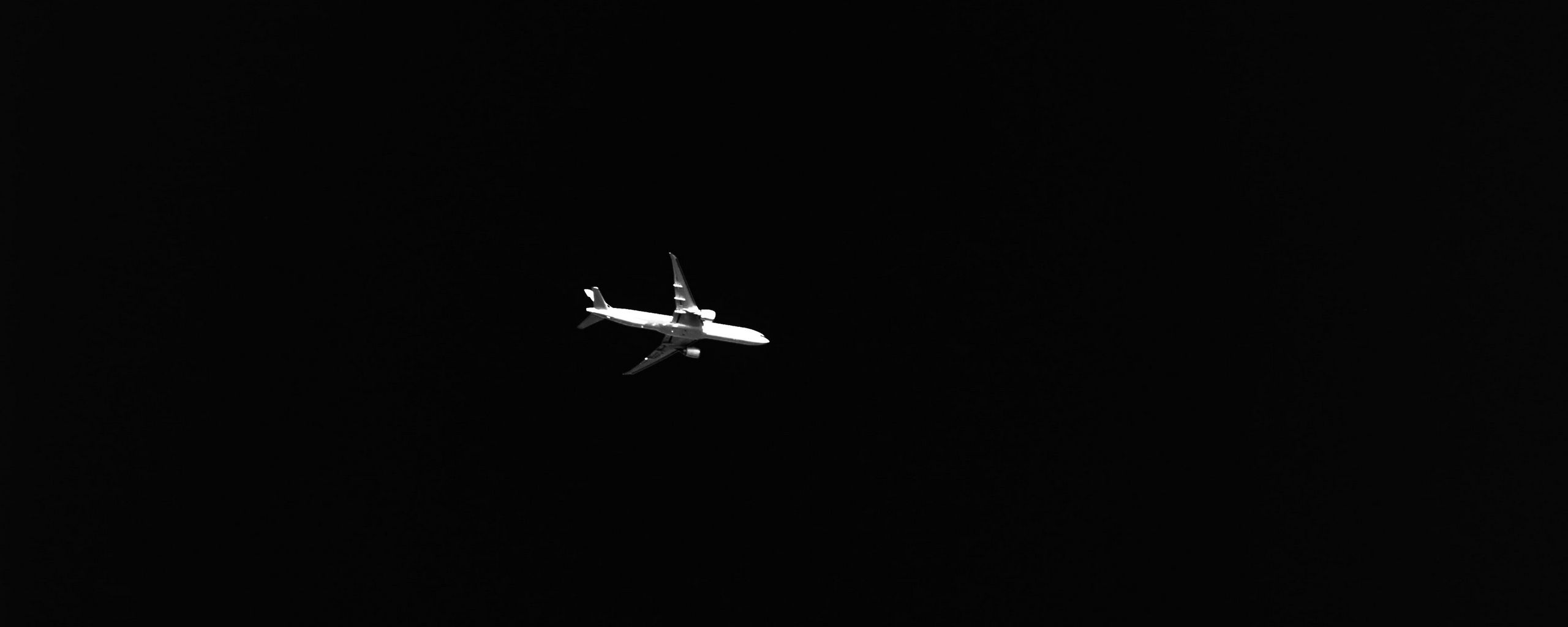 wallpaper 2560x1024 airplane, sky, bw
